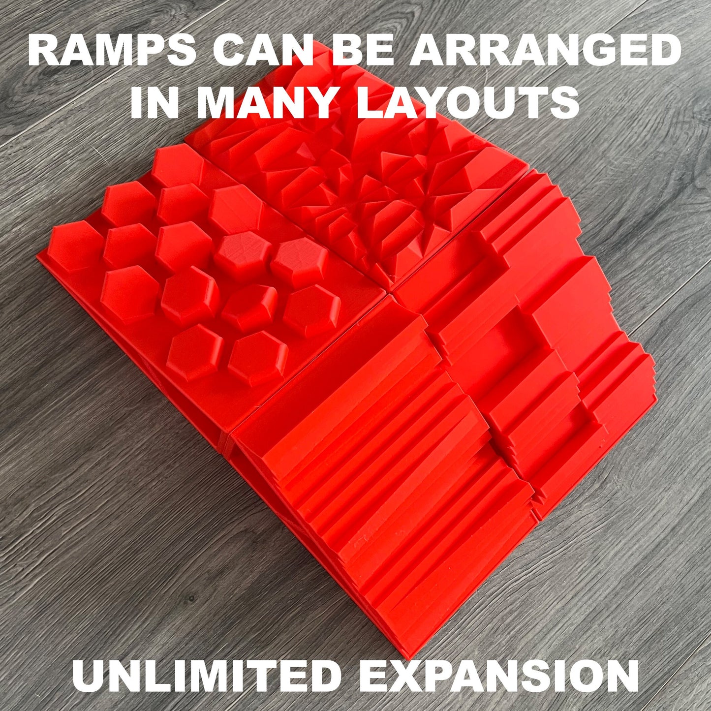 1/16 - 1/18th 4 Ramp Set with Center Tower - Monster Truck - Crawler Scale - Display - Includes Anti Slip Rubber Feet - Expandable