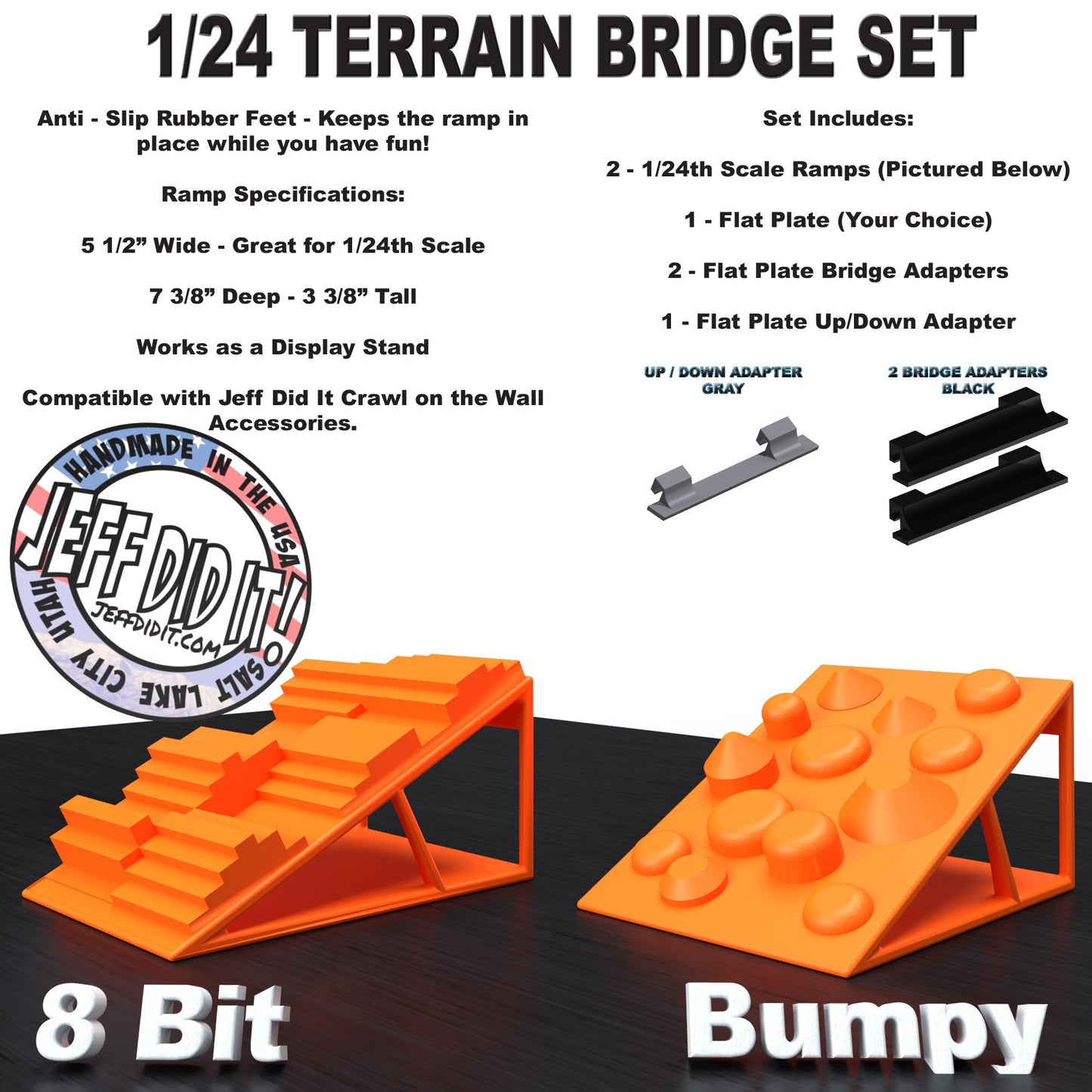 1/24th Ramp 8 Bit & Bumpy Terrain - Bridge Set - Monster Truck - Crawler Scale - Display - Includes Anti Slip Rubber Feet - Expandable
