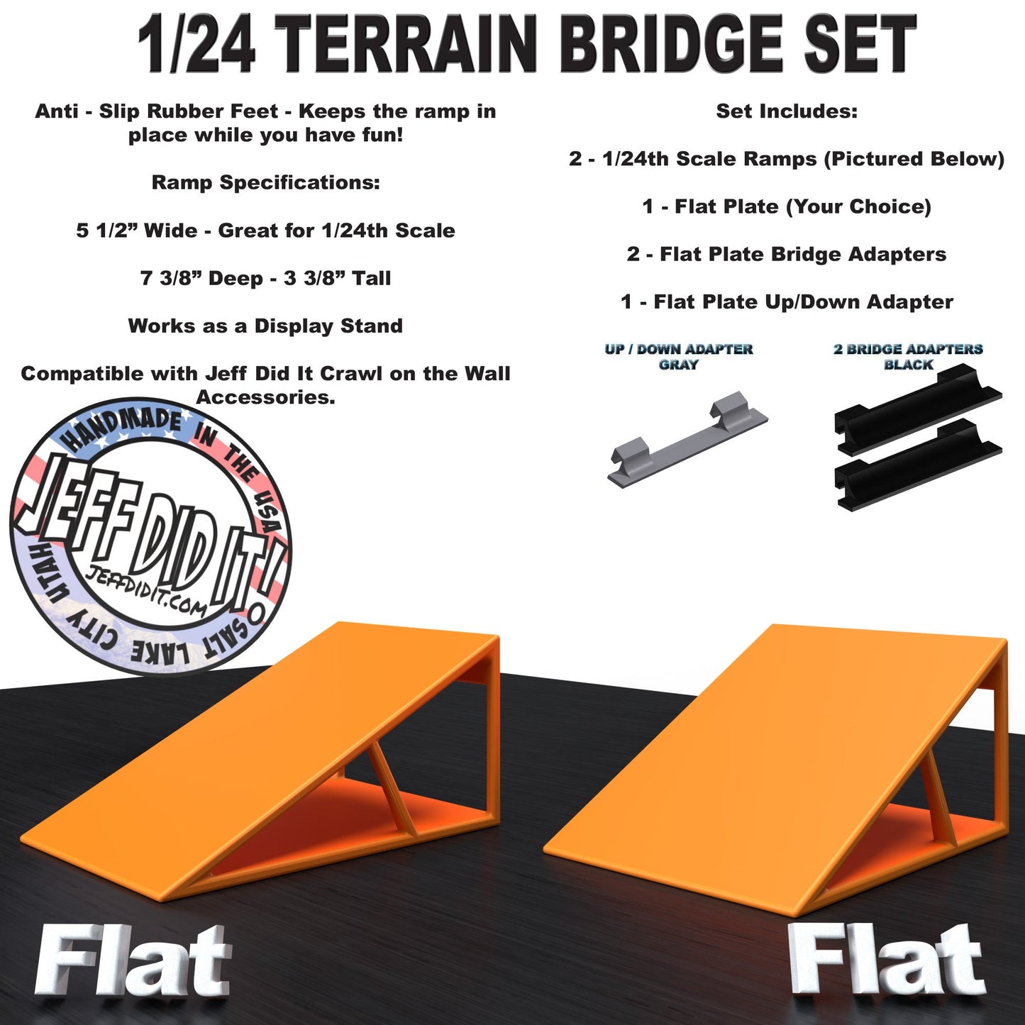 1/24th Ramp Flat and Flat Terrain - Bridge Set - Monster Truck - Crawler Scale - Display - Includes Anti Slip Rubber Feet - Expandable