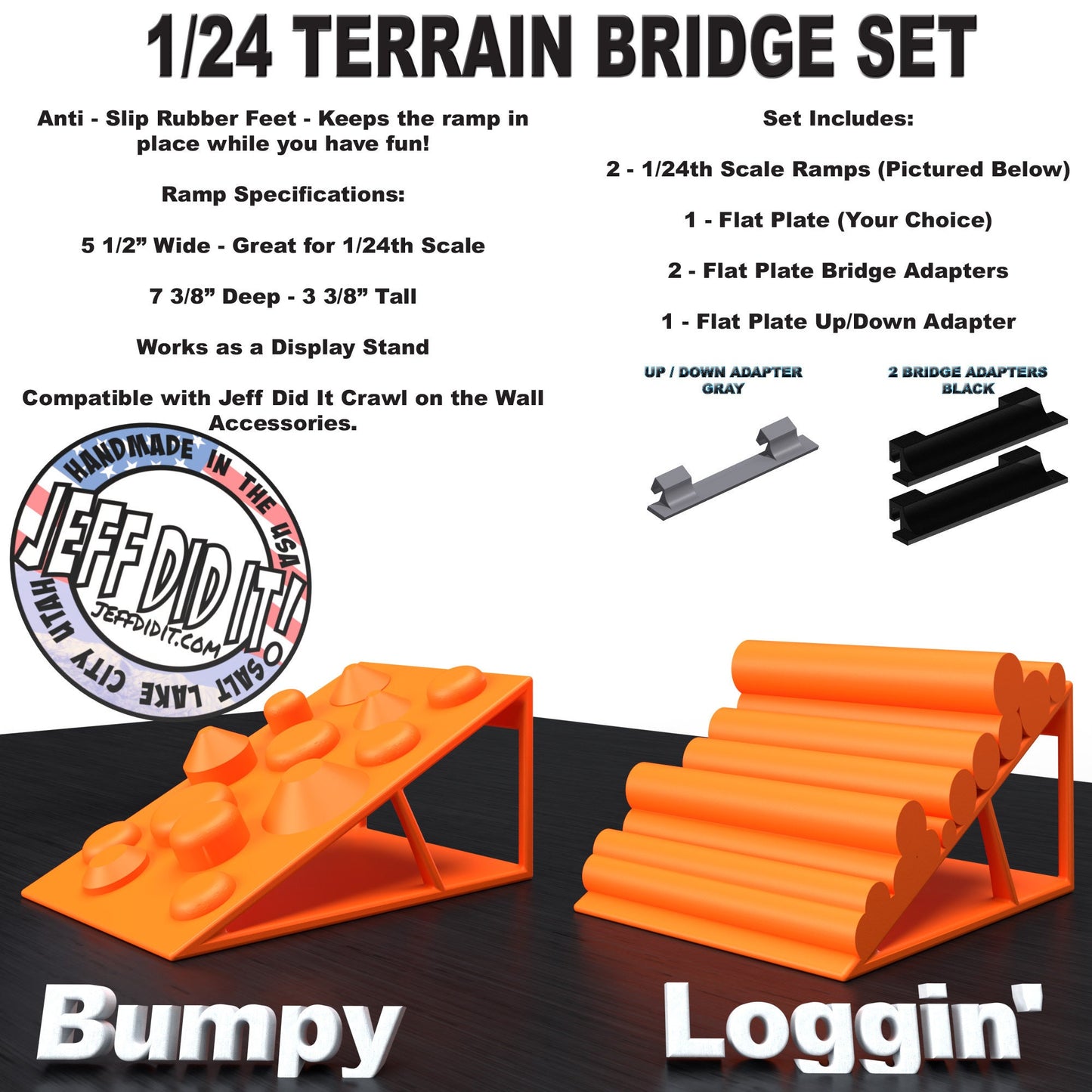 1/24th Ramp Bumpy and Loggin' Terrain - Bridge Set - Monster Truck - Crawler Scale - Display - Includes Anti Slip Rubber Feet - Expandable
