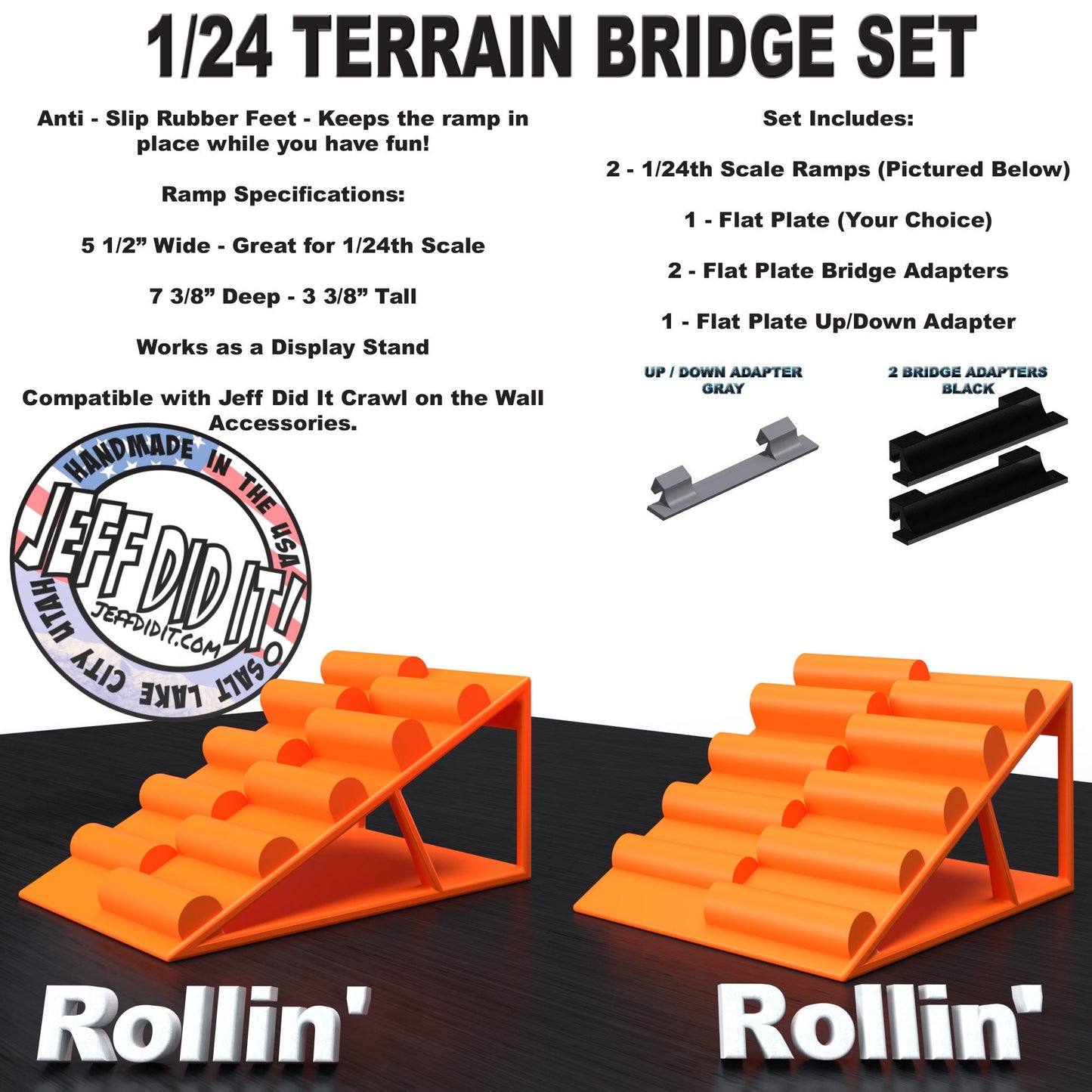 1/24th Ramp Rollin' and Rollin' - Bridge Set - Monster Truck - Crawler Scale - Display - Includes Anti Slip Rubber Feet - Expandable