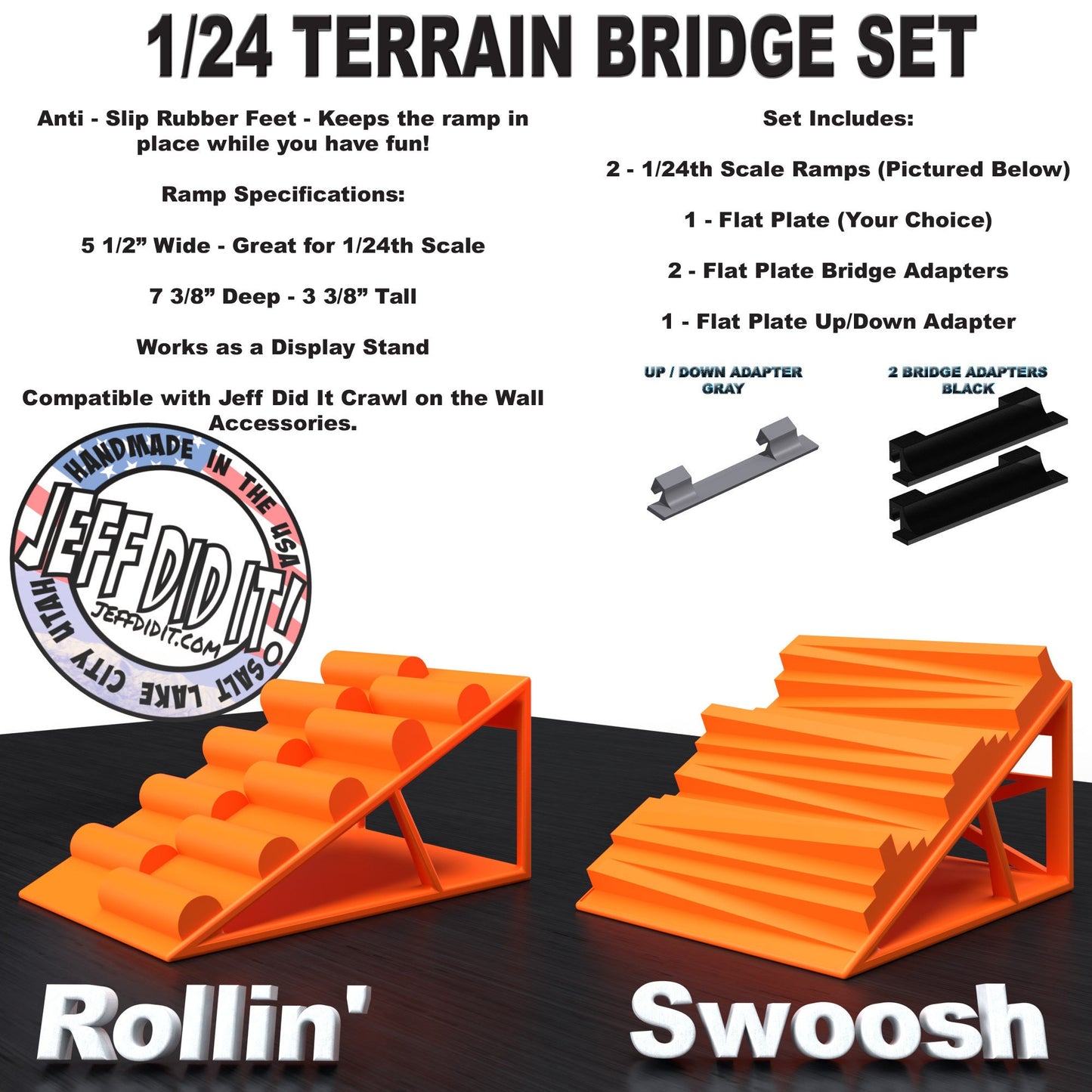 1/24th Ramp Rollin' and Swoosh - Bridge Set - Monster Truck - Crawler Scale - Display - Includes Anti Slip Rubber Feet - Expandable