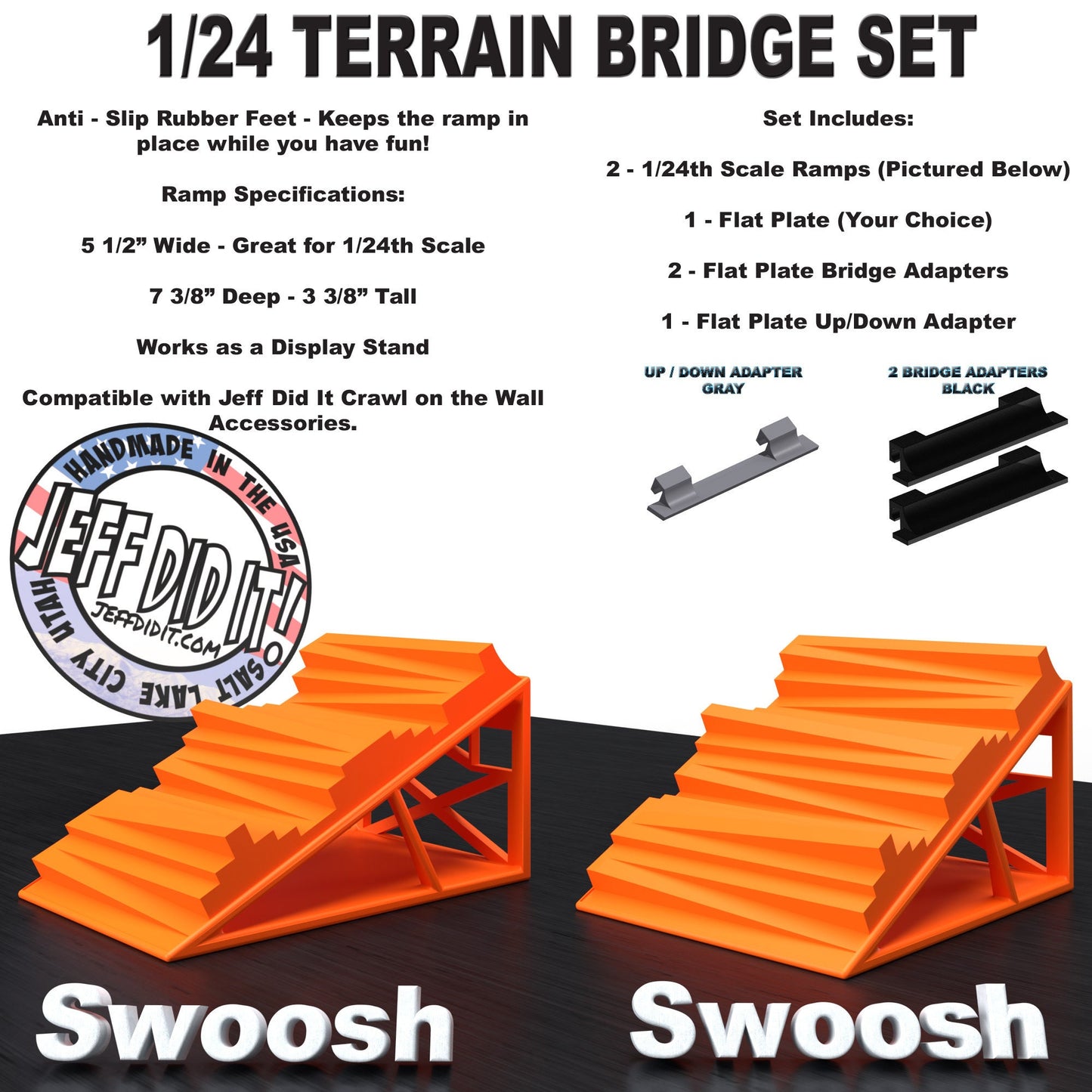 1/24th Ramp Swoosh and Swoosh - Bridge Set - Monster Truck - Crawler Scale - Display - Includes Anti Slip Rubber Feet - Expandable