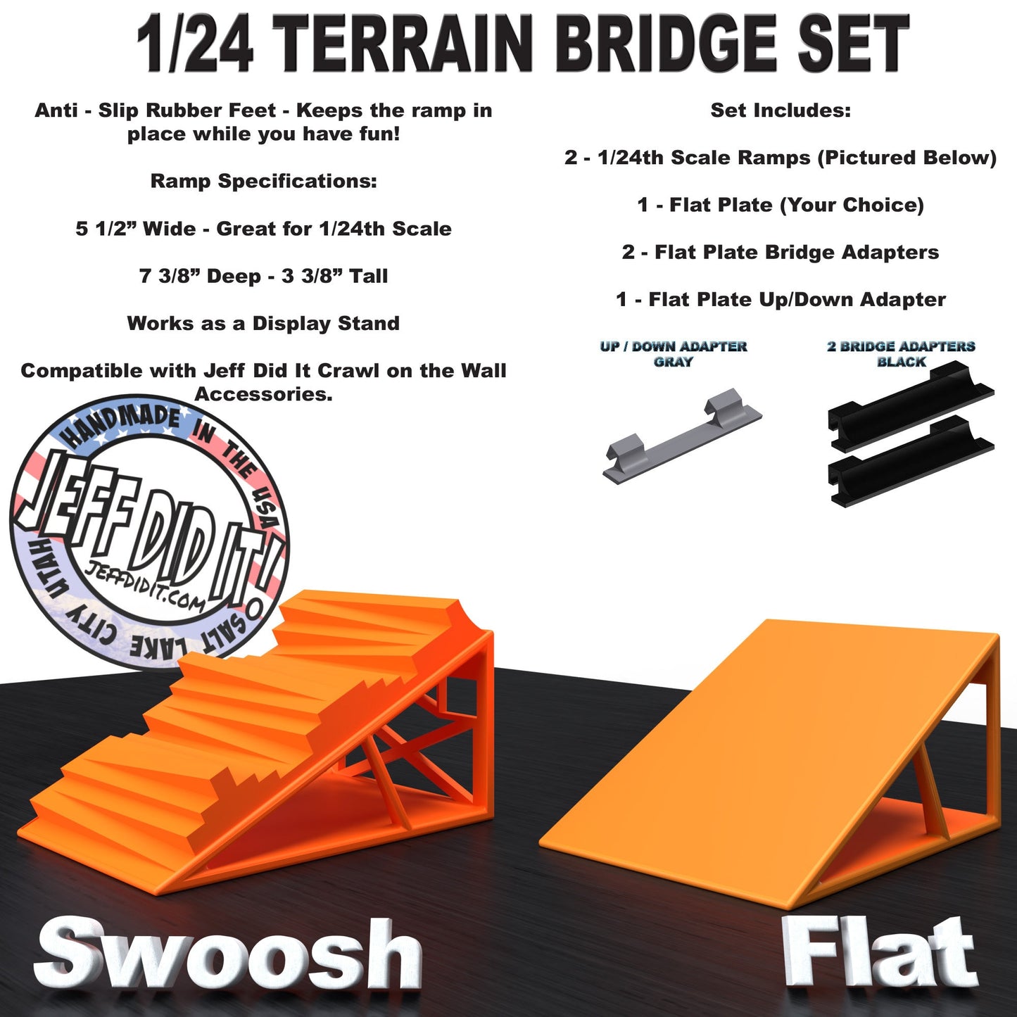 1/24th Ramp Swoosh and Flat - Bridge Set - Monster Truck - Crawler Scale - Display - Includes Anti Slip Rubber Feet - Expandable