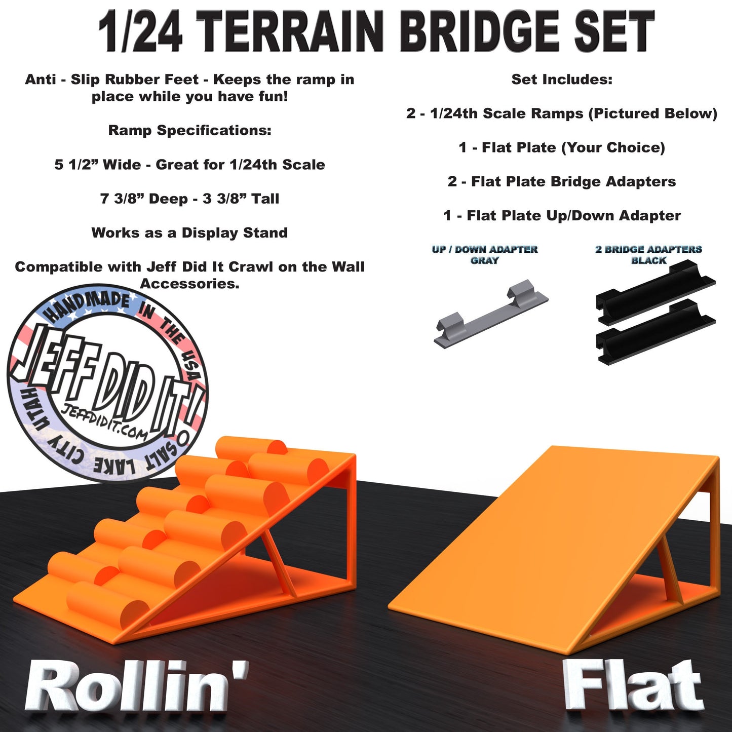 1/24th Ramp Rollin' and Flat - Bridge Set - Monster Truck - Crawler Scale - Display - Includes Anti Slip Rubber Feet - Expandable