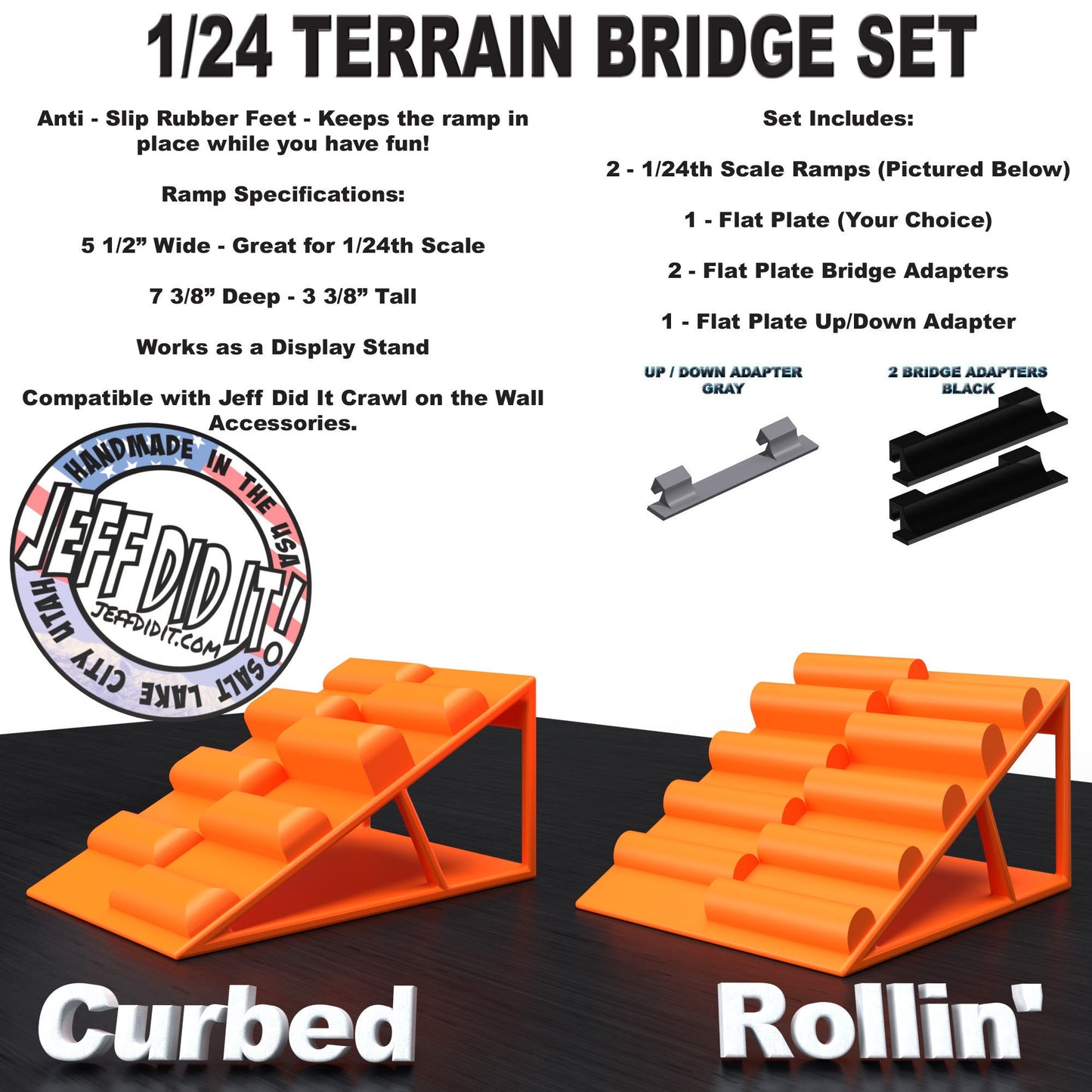 1/24th Ramp Curbed and Rollin' Terrain - Bridge Set - Monster Truck - Crawler Scale - Display - Includes Anti Slip Rubber Feet - Expandable
