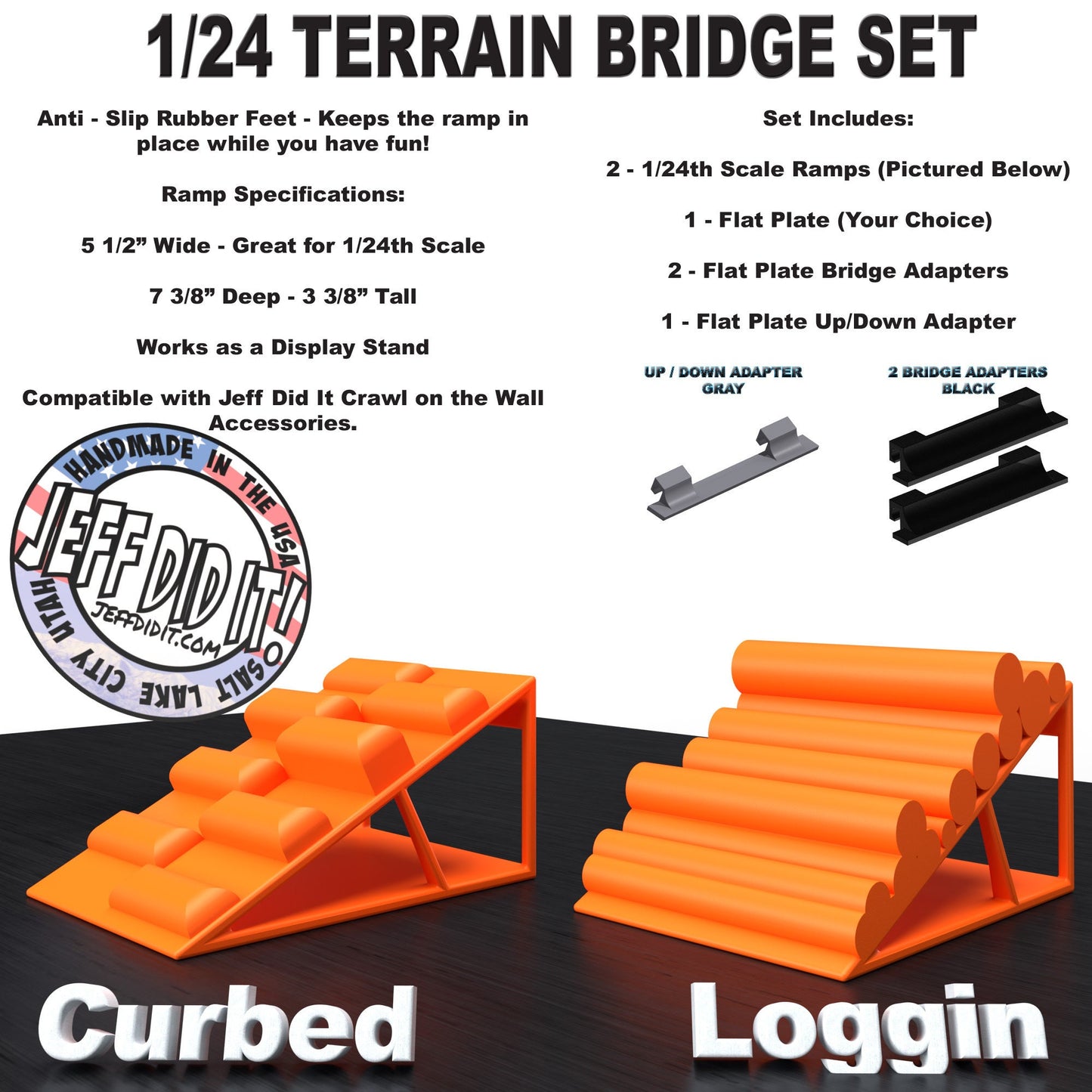 1/24th Ramp Curbed and Loggin' Terrain - Bridge Set - Monster Truck - Crawler Scale - Display - Includes Anti Slip Rubber Feet - Expandable
