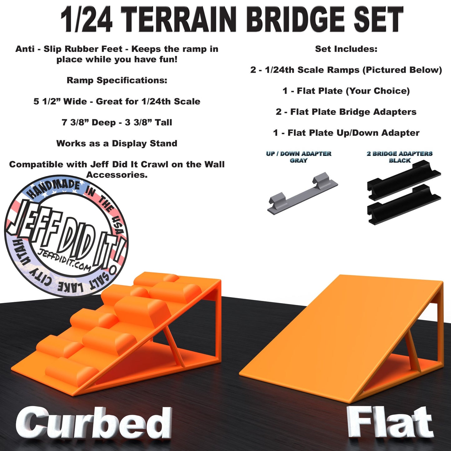 1/24th Ramp Curbed and Flat Terrain - Bridge Set - Monster Truck - Crawler Scale - Display - Includes Anti Slip Rubber Feet - Expandable