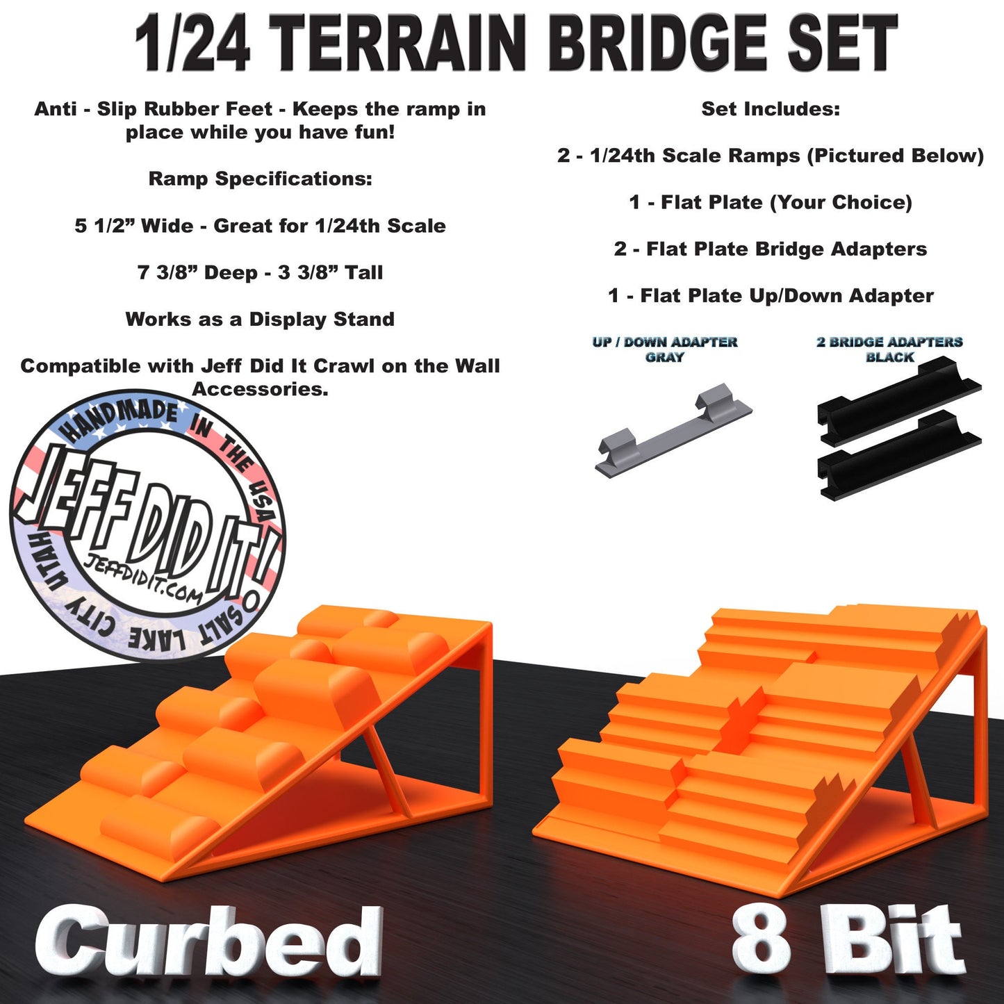 1/24th Ramp Curbed and 8 Bit Terrain - Bridge Set - Monster Truck - Crawler Scale - Display - Includes Anti Slip Rubber Feet - Expandable