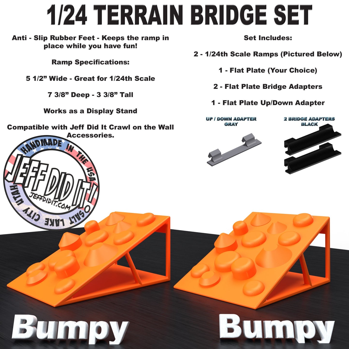 1/24th Ramp Bumpy and Bumpy Terrain - Bridge Set - Monster Truck - Crawler Scale - Display - Includes Anti Slip Rubber Feet - Expandable