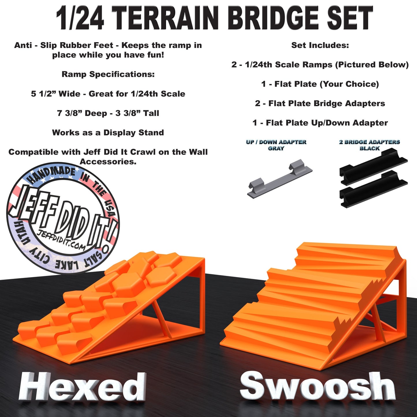 1/24th Ramp Hexed & Swoosh Terrain - Bridge Set - Monster Truck - Crawler Scale - Display - Includes Anti Slip Rubber Feet - Expandable