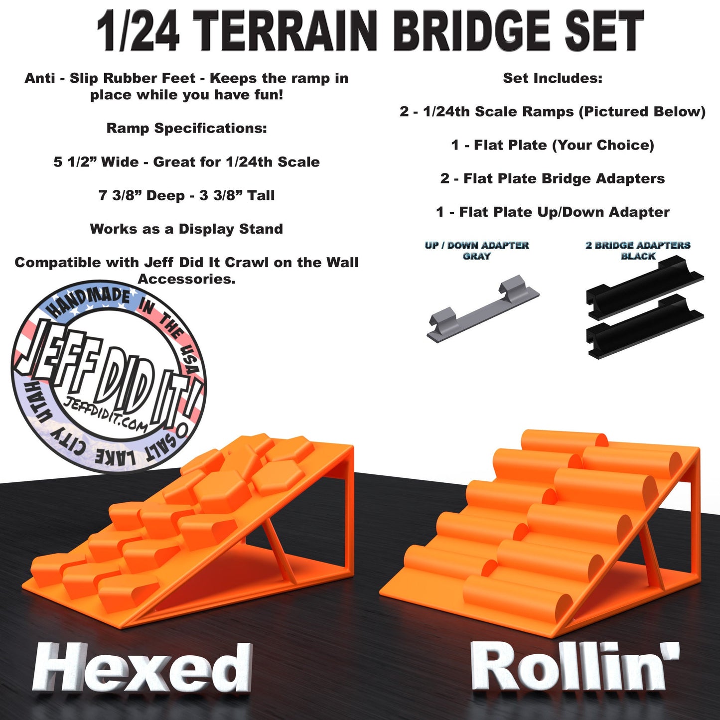 1/24th Ramp Hexed & Rollin' Terrain - Bridge Set - Monster Truck - Crawler Scale - Display - Includes Anti Slip Rubber Feet - Expandable