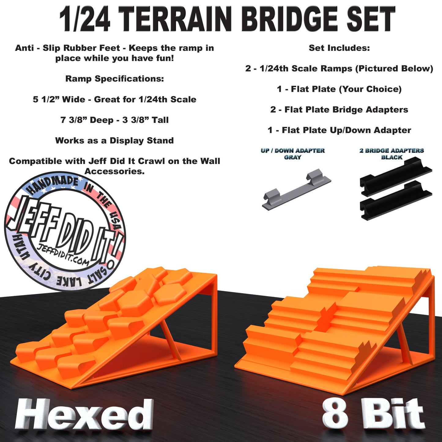 1/24th Ramp Hexed & 8 Bit Terrain - Bridge Set - Monster Truck - Crawler Scale - Display - Includes Anti Slip Rubber Feet - Expandable