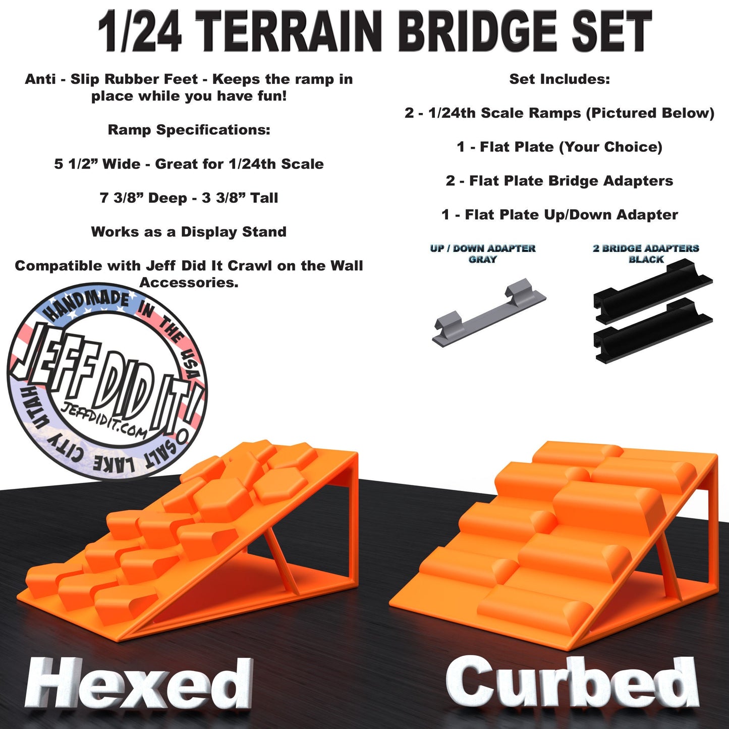 1/24th Ramp Hexed & Curbed Terrain - Bridge Set - Monster Truck - Crawler Scale - Display - Includes Anti Slip Rubber Feet - Expandable