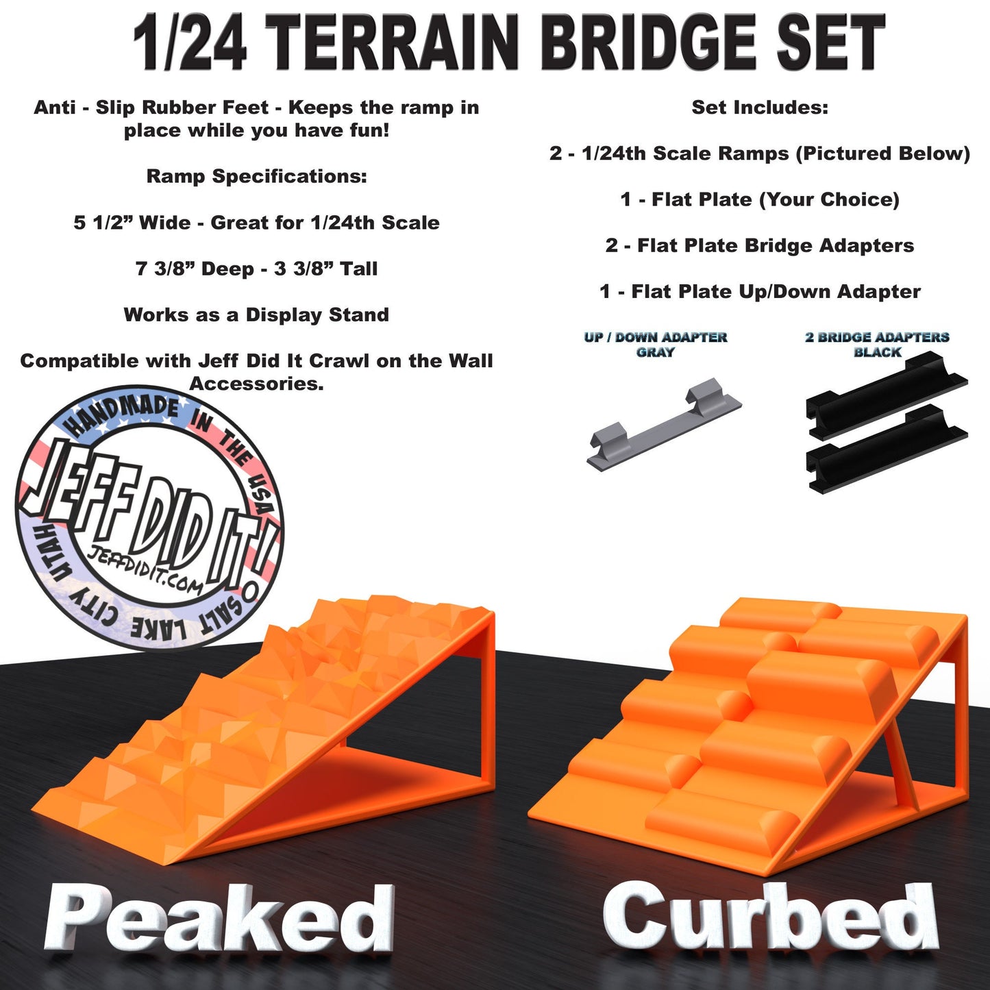 1/24th Ramp Peaked & Curbed Terrain - Bridge Set - Monster Truck - Crawler Scale - Display - Includes Anti Slip Rubber Feet - Expandable