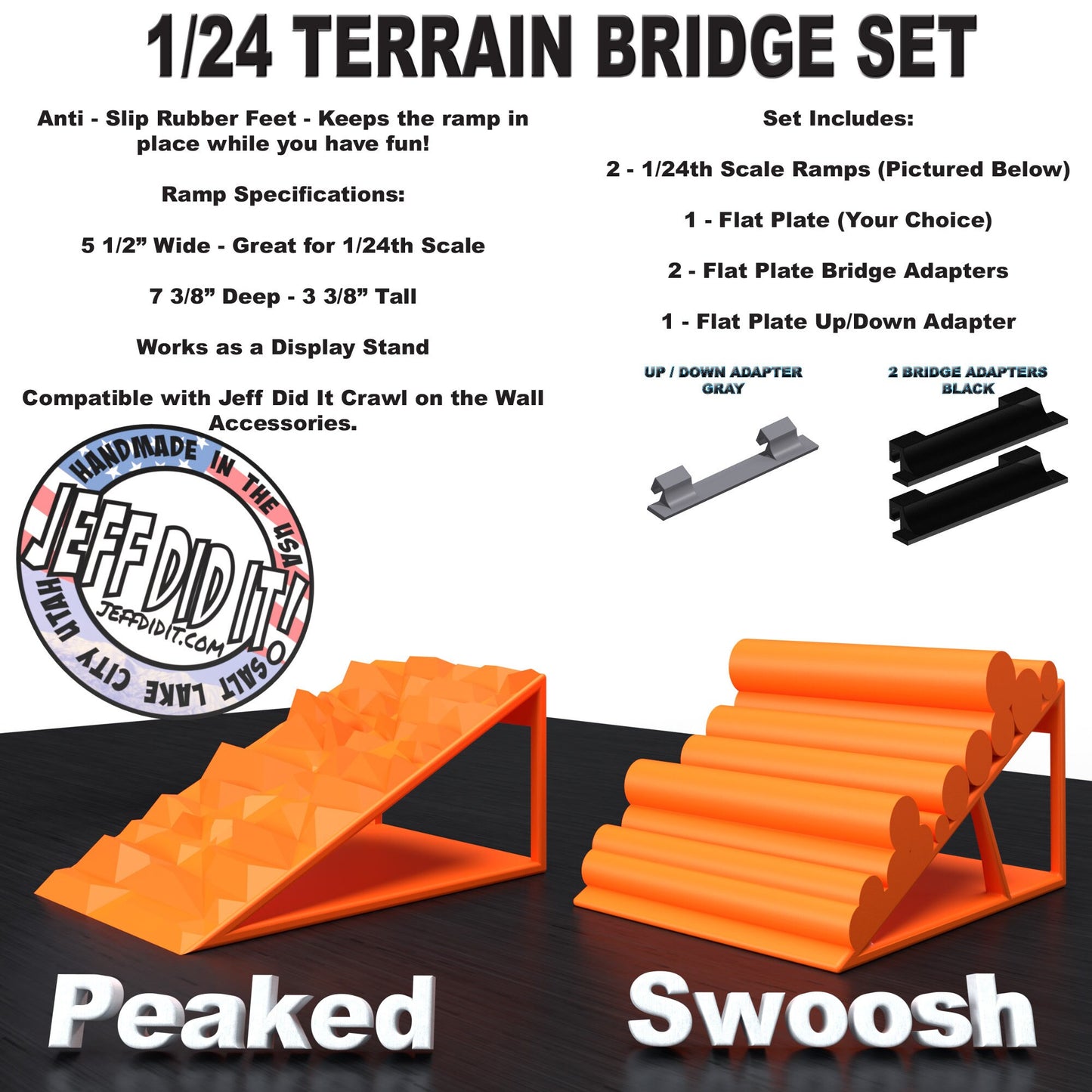 1/24th Ramp Peaked & Swoosh Terrain - Bridge Set - Monster Truck - Crawler Scale - Display - Includes Anti Slip Rubber Feet - Expandable