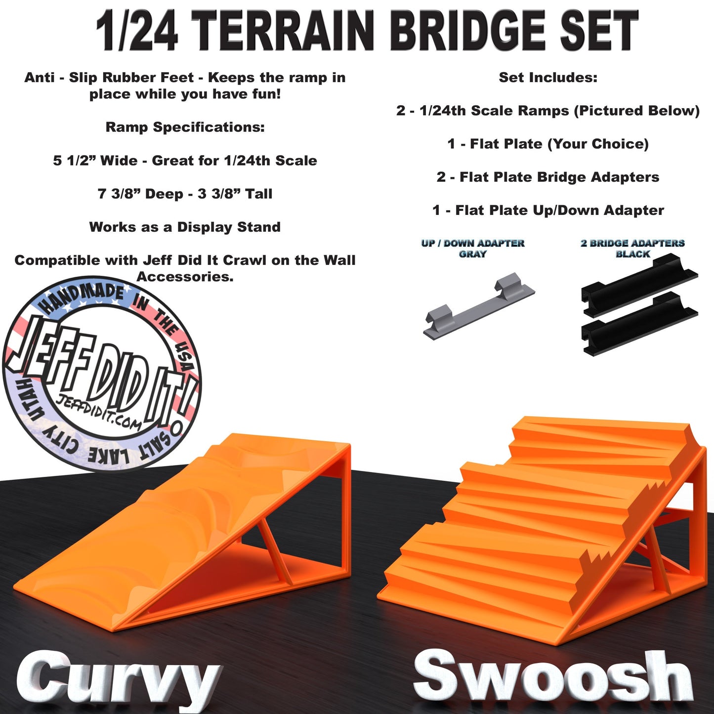 1/24th Ramp Curvy & Swoosh Terrain - Bridge Set - Monster Truck - Crawler Scale - Display - Includes Anti Slip Rubber Feet - Expandable
