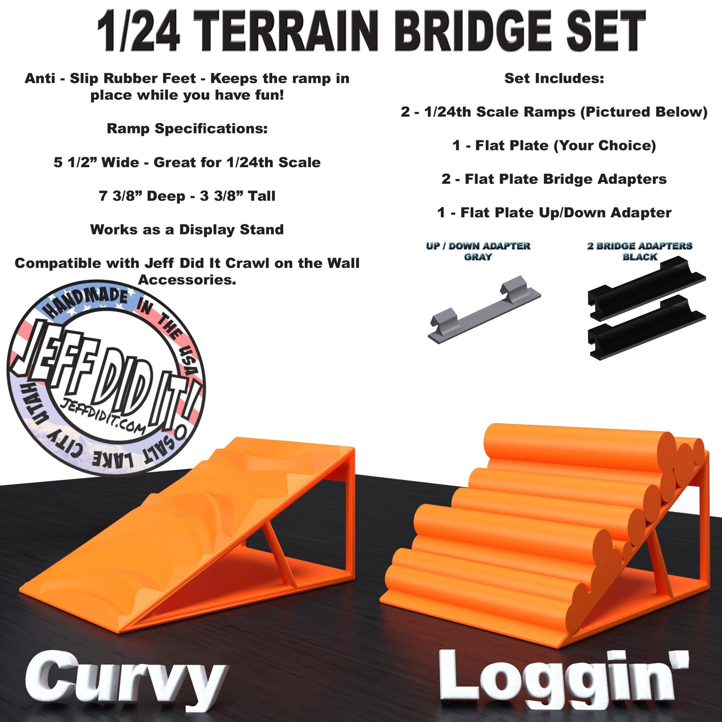 1/24th Ramp Curvy & Loggin' Terrain - Bridge Set - Monster Truck - Crawler Scale - Display - Includes Anti Slip Rubber Feet - Expandable