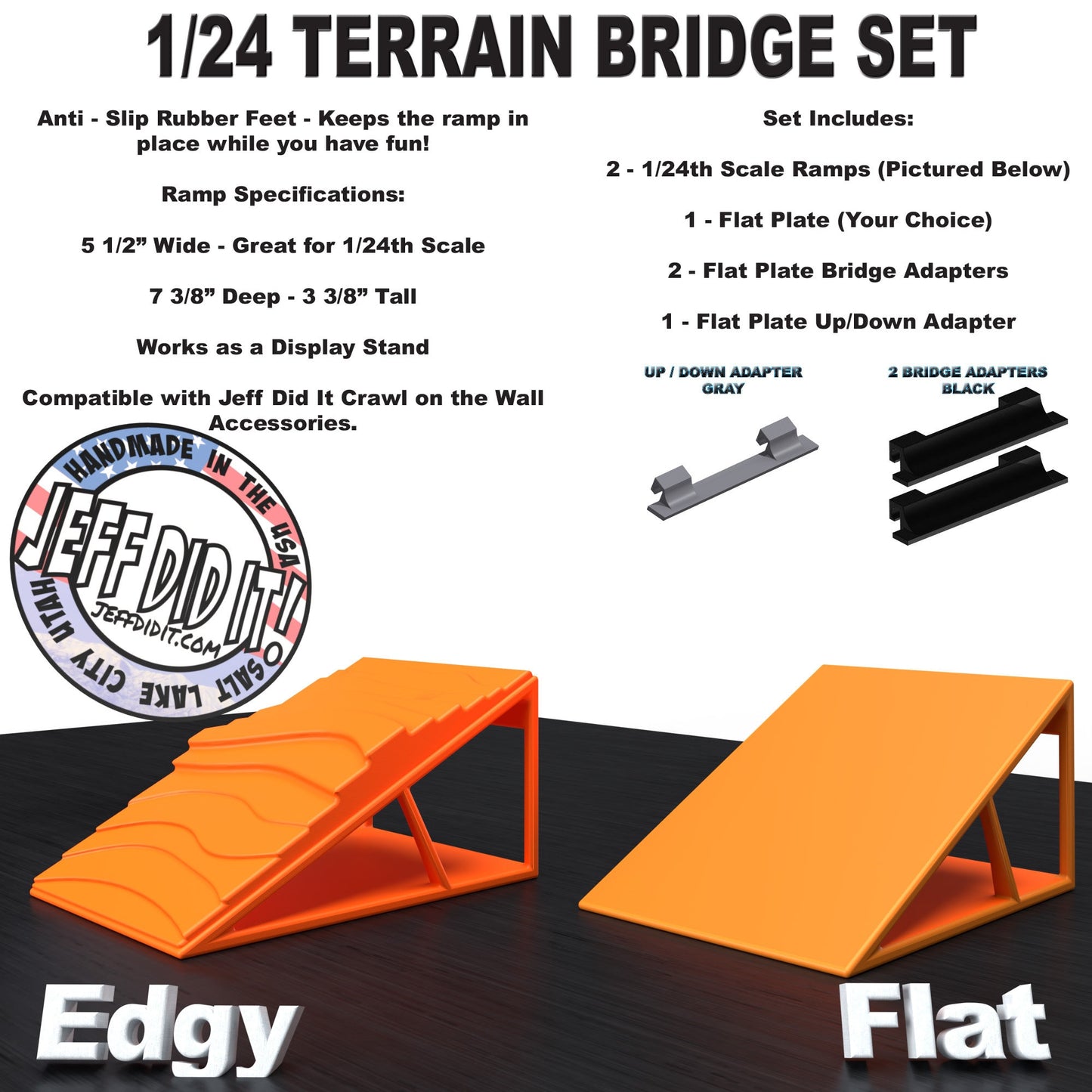 1/24th Ramp Edgy & Flat Terrain - Bridge Set - Monster Truck - Crawler Scale - Display - Includes Anti Slip Rubber Feet - Expandable