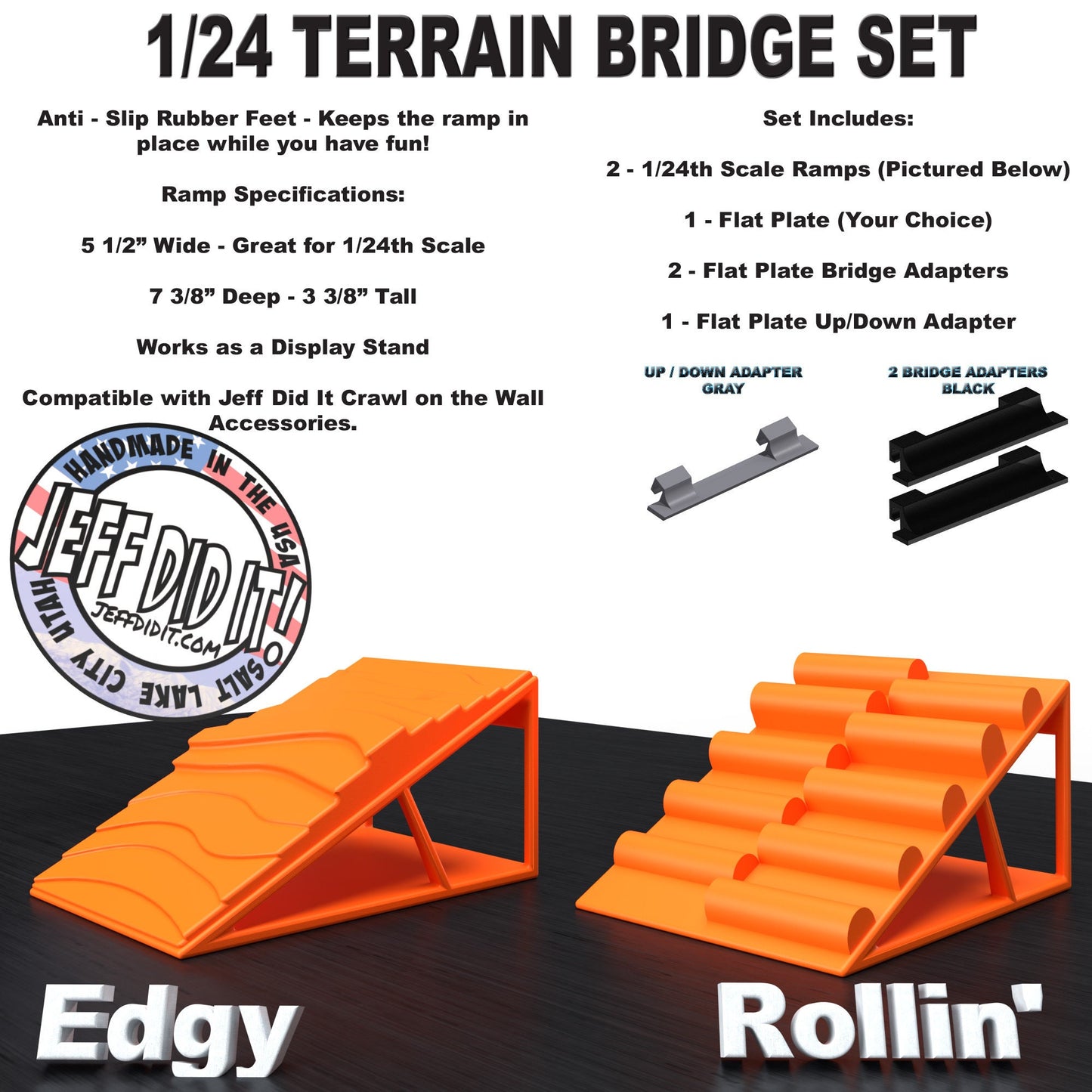 1/24th Ramp Edgy & Rollin' Terrain - Bridge Set - Monster Truck - Crawler Scale - Display - Includes Anti Slip Rubber Feet - Expandable