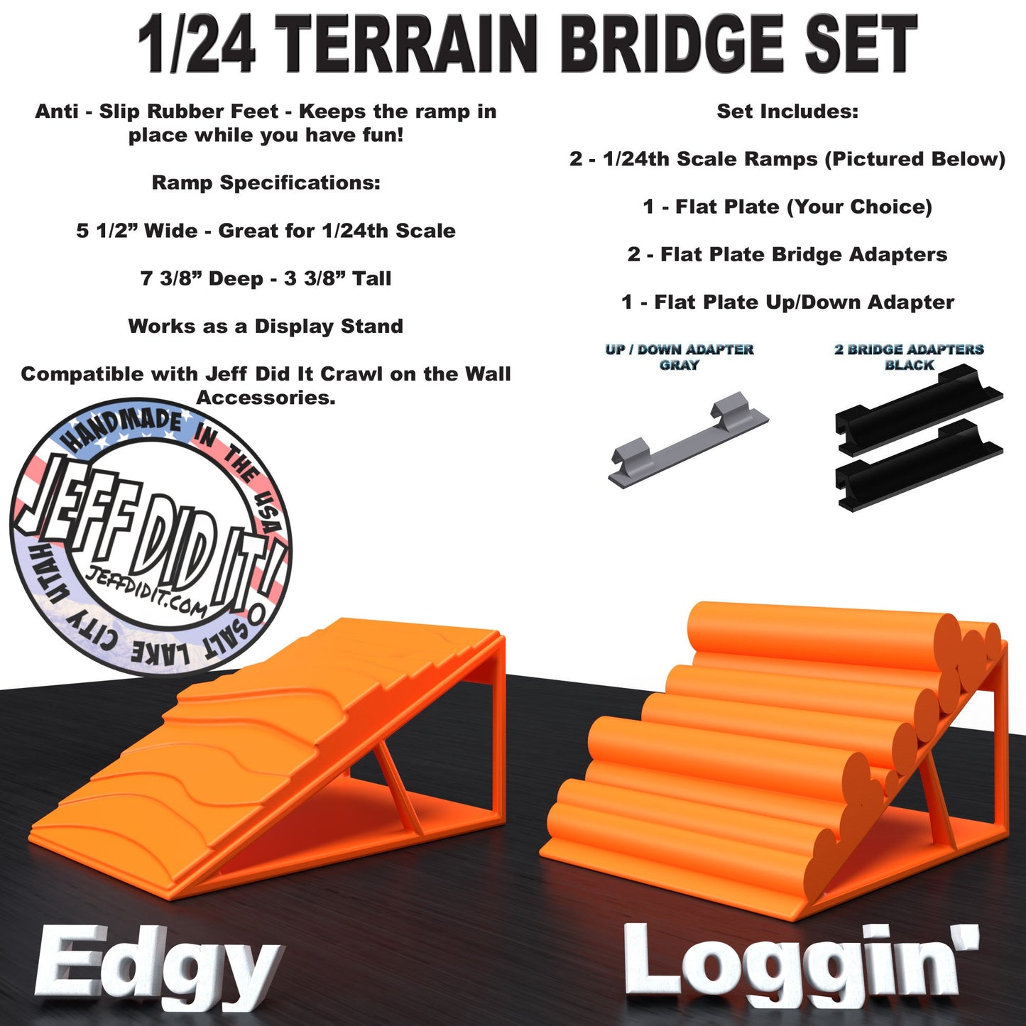 1/24th Ramp Edgy & Loggin' Terrain - Bridge Set - Monster Truck - Crawler Scale - Display - Includes Anti Slip Rubber Feet - Expandable