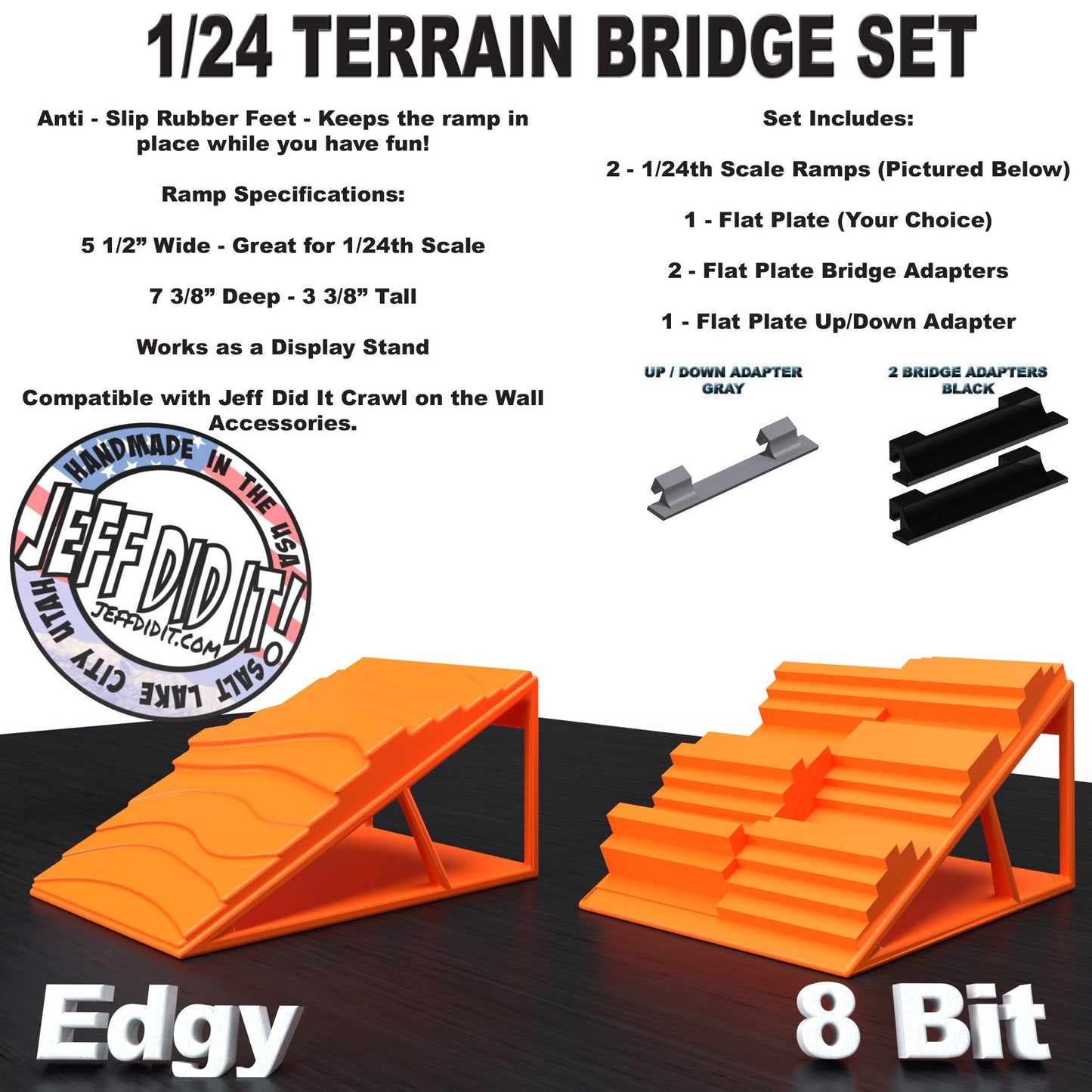1/24th Ramp Edgy & 8 Bit Terrain - Bridge Set - Monster Truck - Crawler Scale - Display - Includes Anti Slip Rubber Feet - Expandable