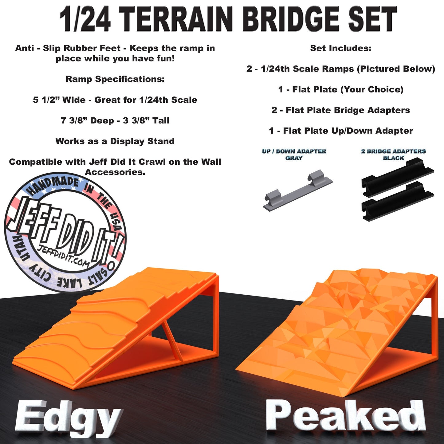 1/24th Ramp Edgy & Peaked Terrain - Bridge Set - Monster Truck - Crawler Scale - Display - Includes Anti Slip Rubber Feet - Expandable