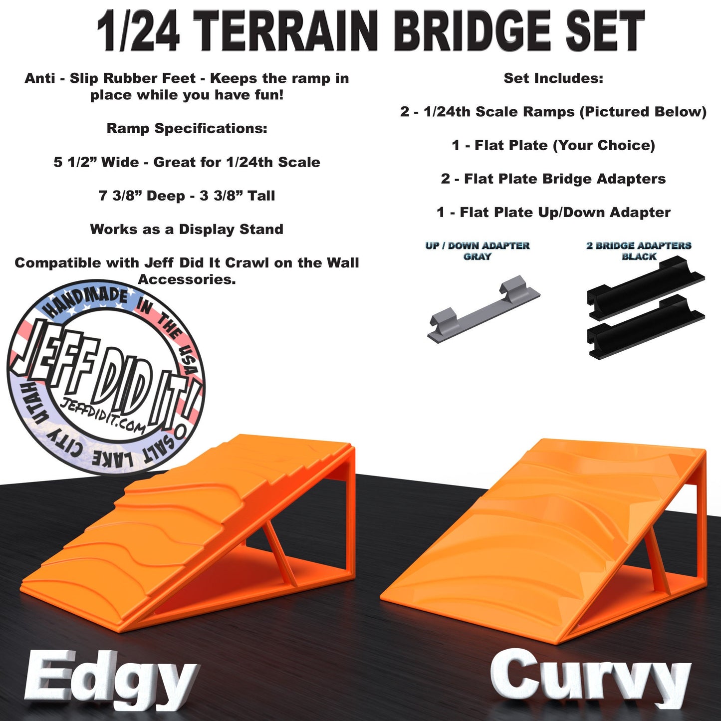1/24th Ramp Edgy & Curvy Terrain - Bridge Set - Monster Truck - Crawler Scale - Display - Includes Anti Slip Rubber Feet - Expandable