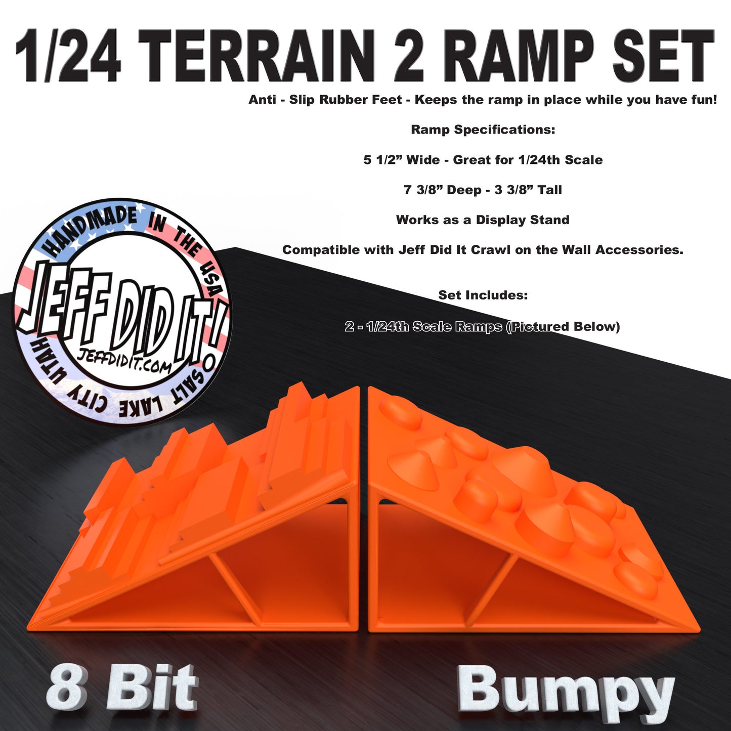 1/24th Ramp 8 Bit & Bumpy Terrain - Ramp Set Set - Monster Truck - Crawler Scale - Display - Includes Anti Slip Rubber Feet - Expandable