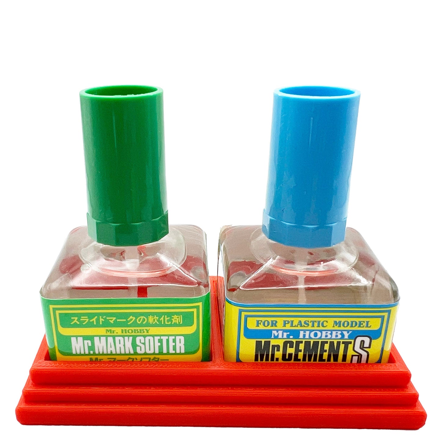 Anti-Tip 3D Printed Mr Hobby Cement Glue Weathering Dual Bottle Holder with Rubber Feet