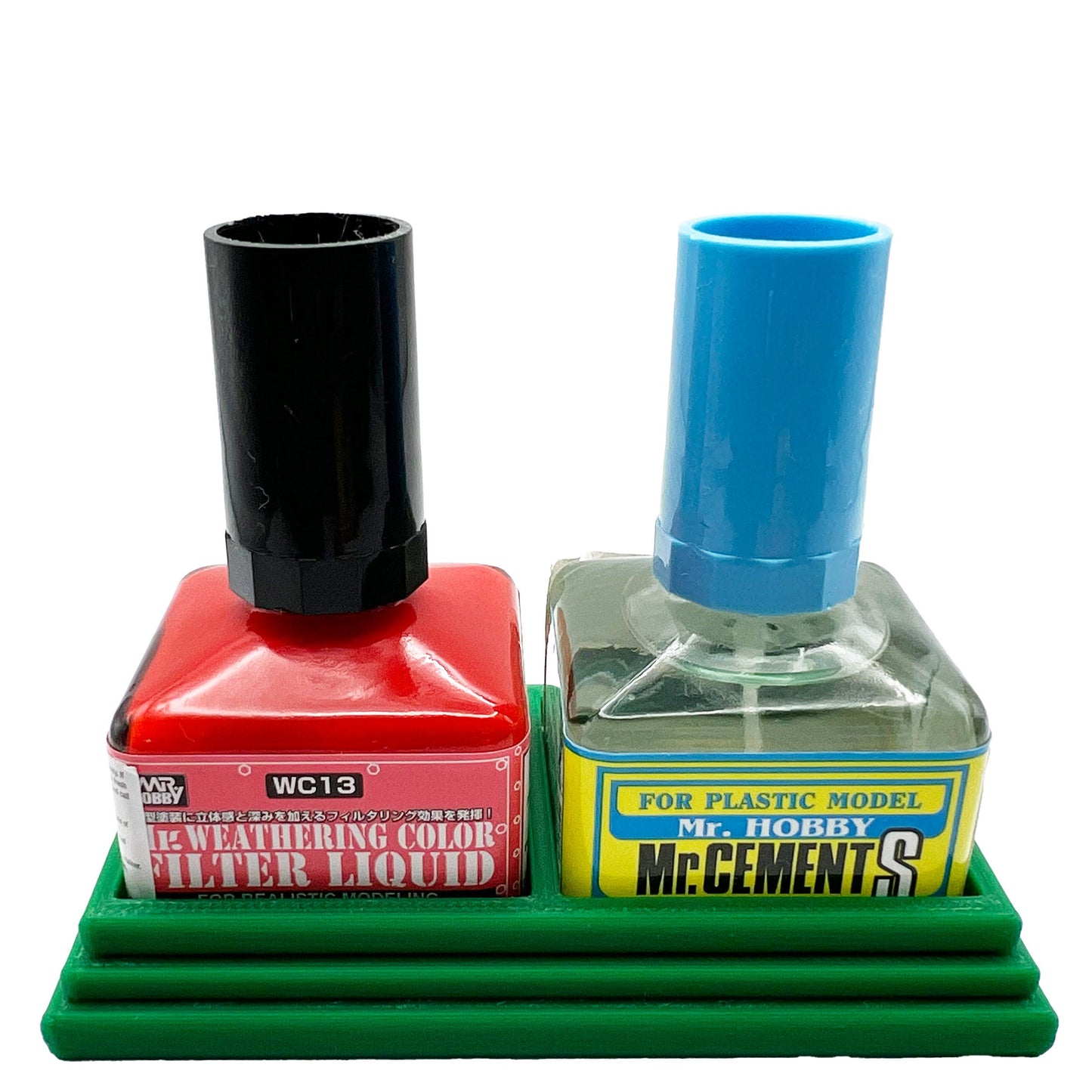 Anti-Tip 3D Printed Mr Hobby Cement Glue Weathering Dual Bottle Holder with Rubber Feet