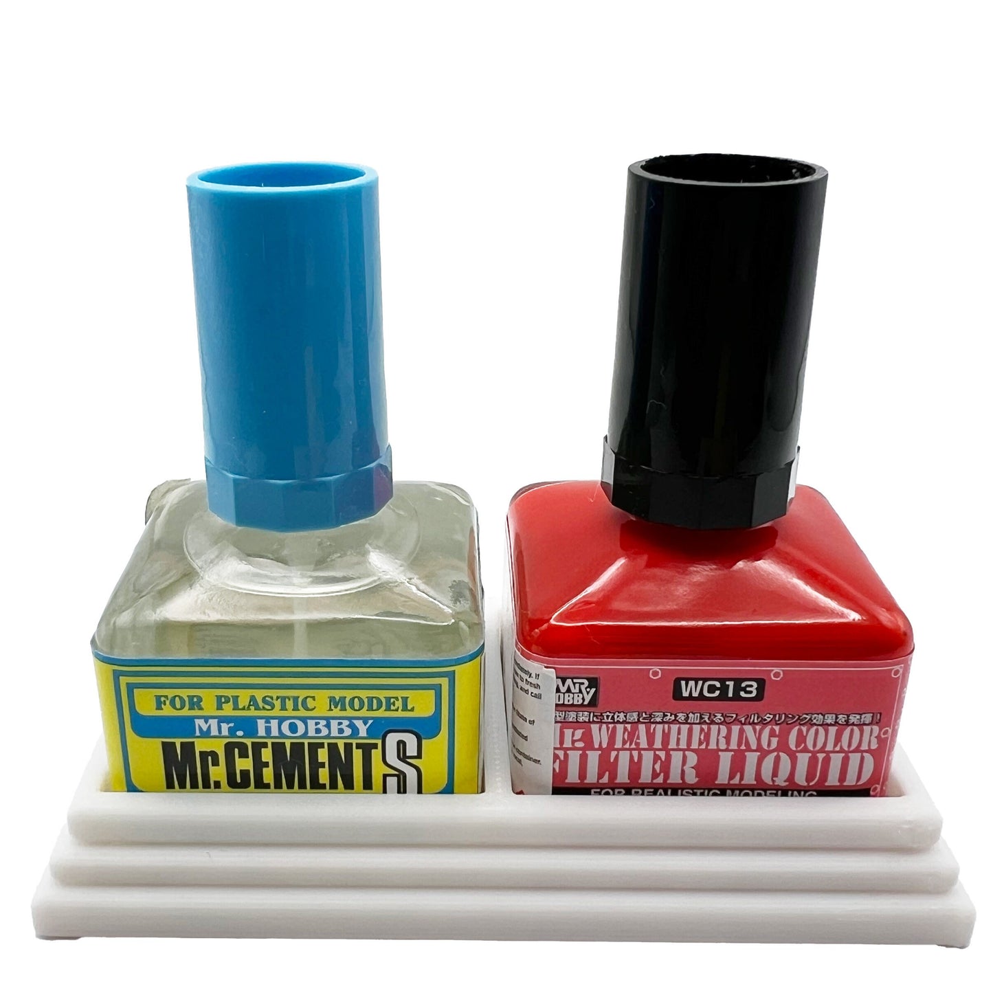 Anti-Tip 3D Printed Mr Hobby Cement Glue Weathering Dual Bottle Holder with Rubber Feet