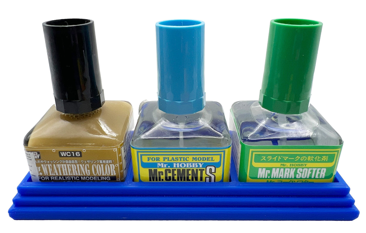 Anti-Tip 3D Printed Mr Hobby Cement Glue Weathering Triple Bottle Holder with Rubber Feet