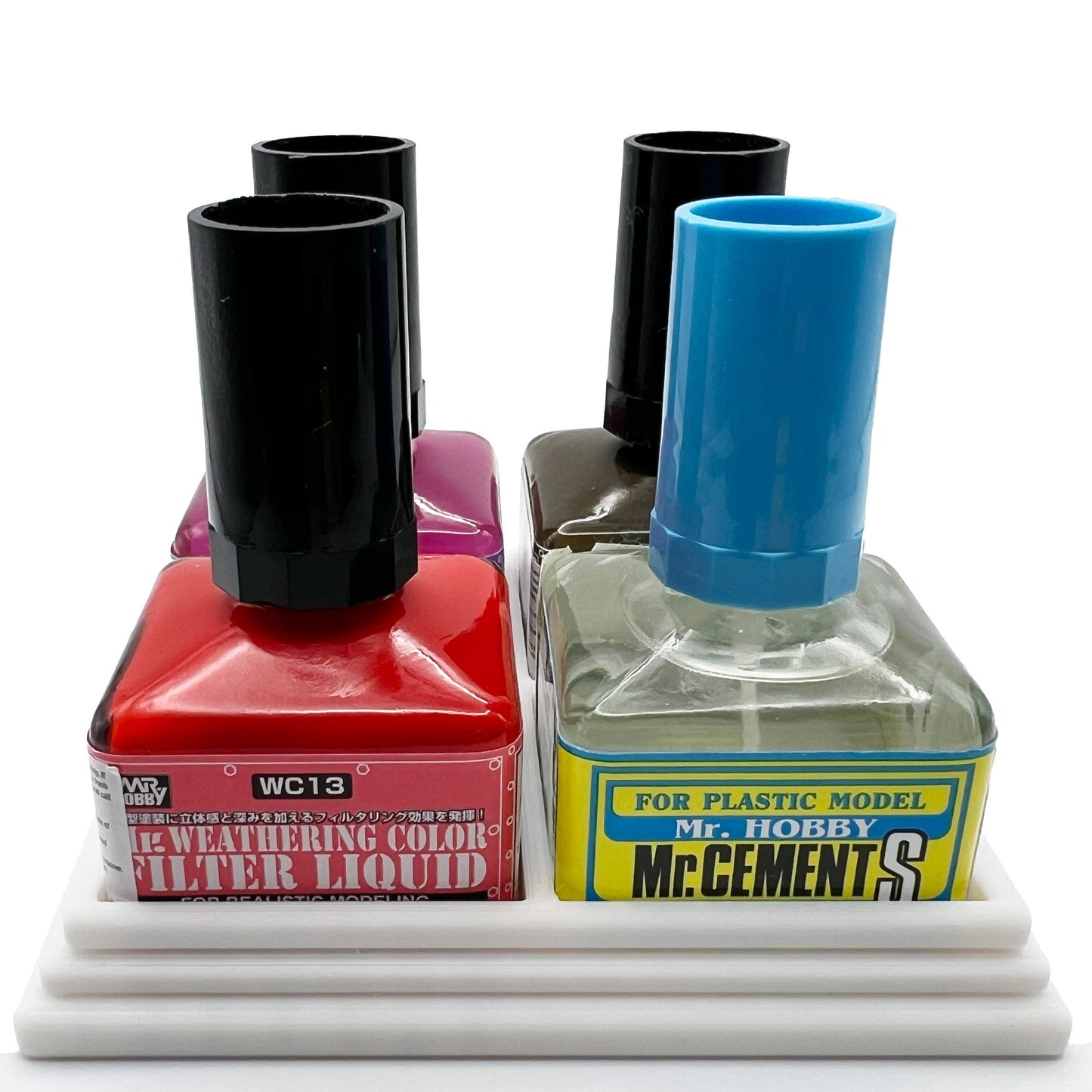 Anti-Tip 3D Printed Mr Hobby Cement Glue Weathering Quad Bottle Holder with Rubber Feet