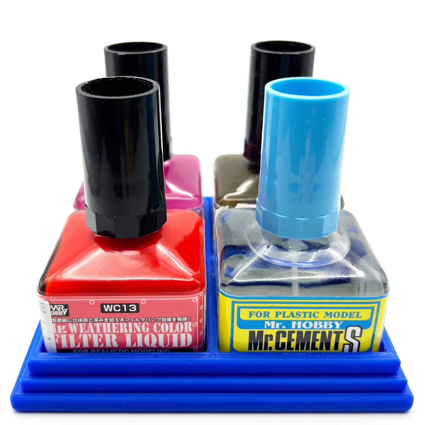 Anti-Tip 3D Printed Mr Hobby Cement Glue Weathering Quad Bottle Holder with Rubber Feet