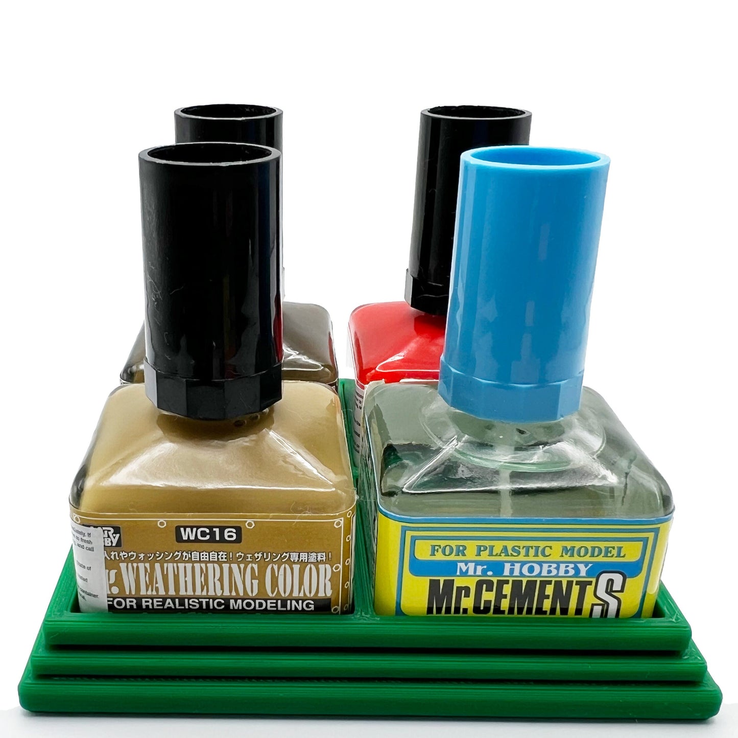 Anti-Tip 3D Printed Mr Hobby Cement Glue Weathering Quad Bottle Holder with Rubber Feet