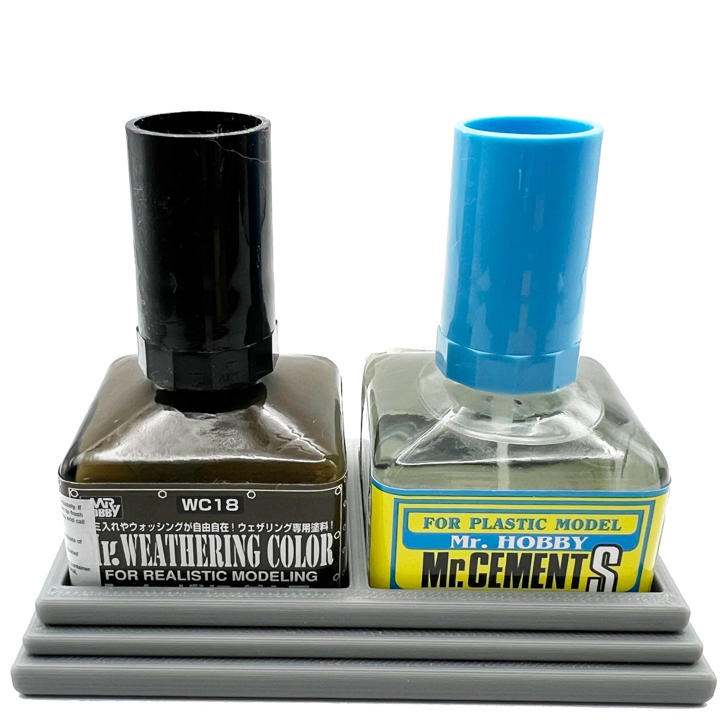 Anti-Tip 3D Printed Mr Hobby Cement Glue Weathering Dual Bottle Holder with Rubber Feet