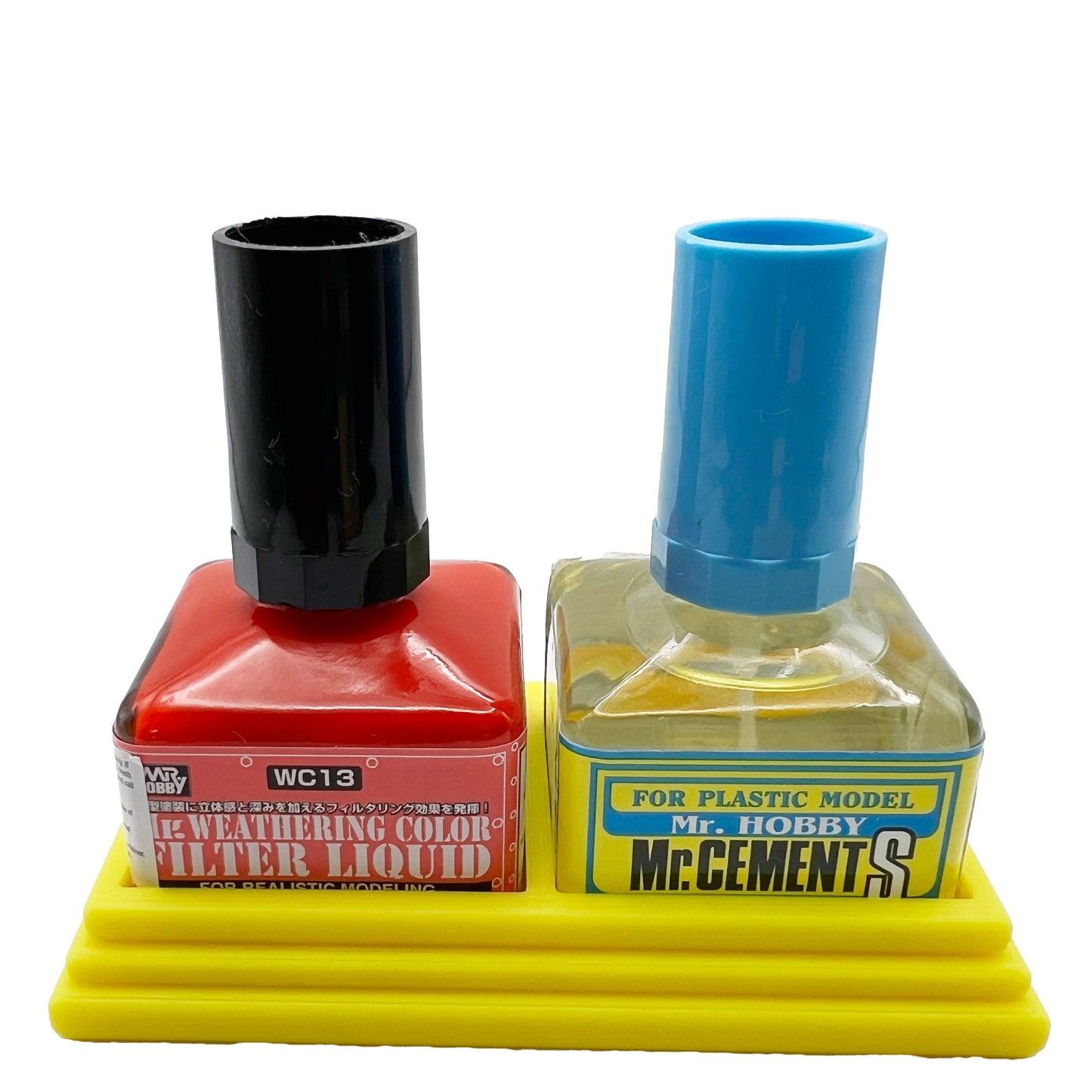 Anti-Tip 3D Printed Mr Hobby Cement Glue Weathering Dual Bottle Holder with Rubber Feet
