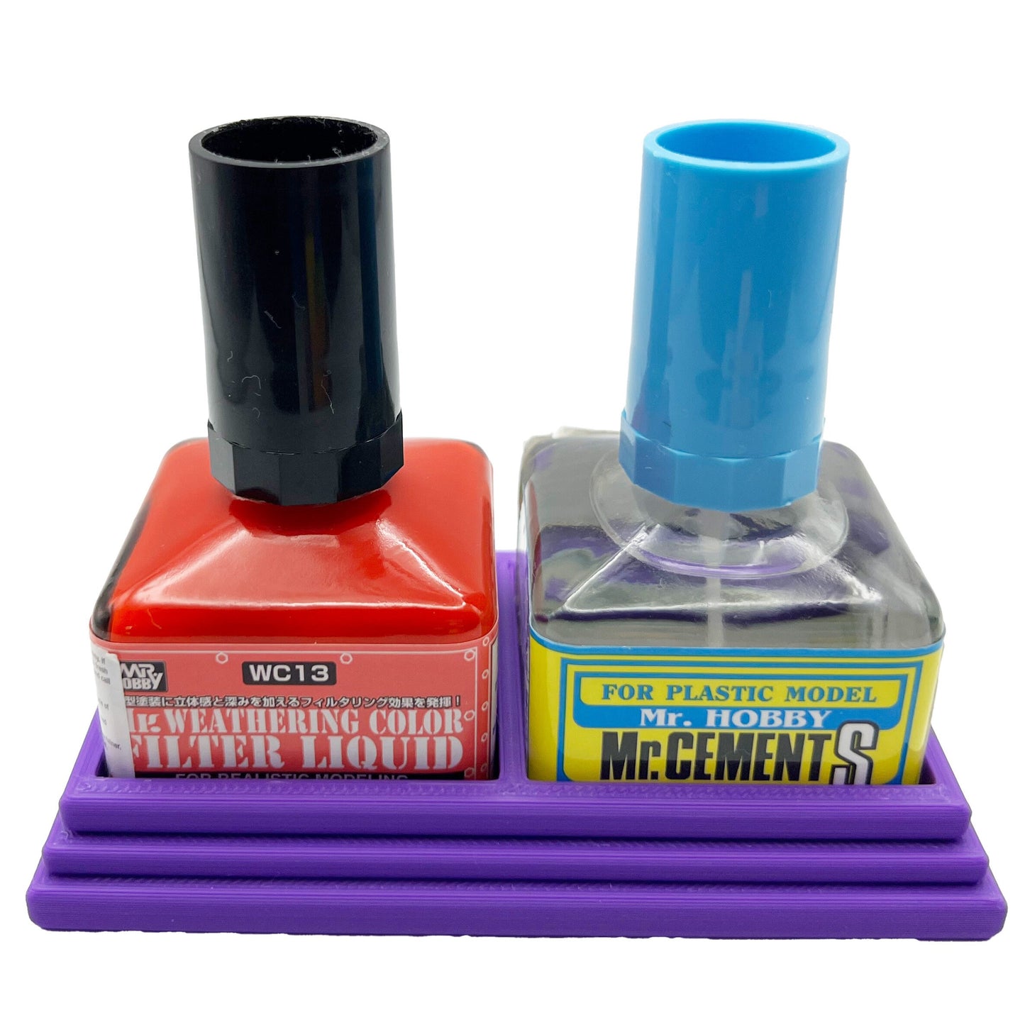 Anti-Tip 3D Printed Mr Hobby Cement Glue Weathering Dual Bottle Holder with Rubber Feet