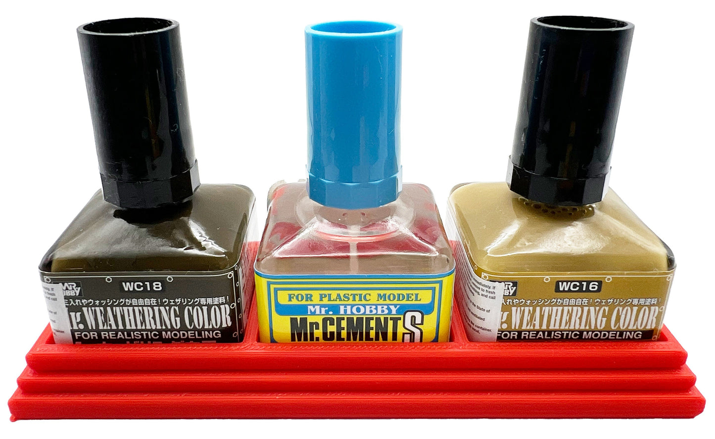 Anti-Tip 3D Printed Mr Hobby Cement Glue Weathering Triple Bottle Holder with Rubber Feet