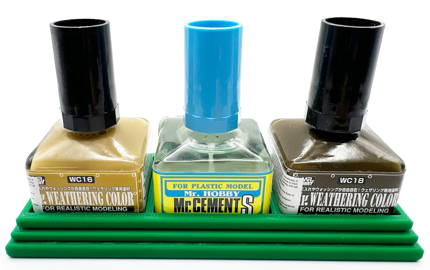 Anti-Tip 3D Printed Mr Hobby Cement Glue Weathering Triple Bottle Holder with Rubber Feet