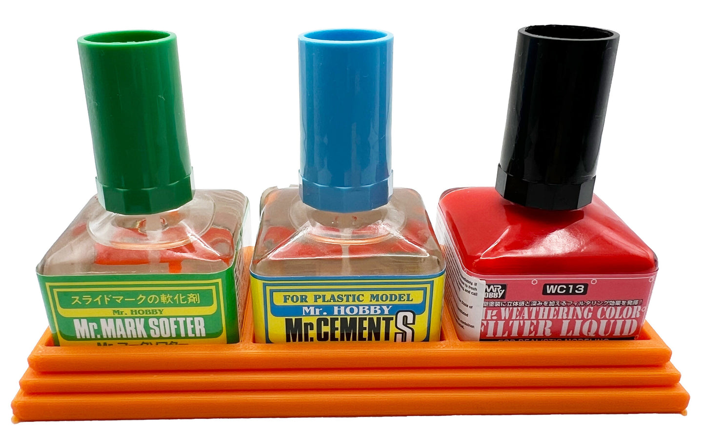 Anti-Tip 3D Printed Mr Hobby Cement Glue Weathering Triple Bottle Holder with Rubber Feet