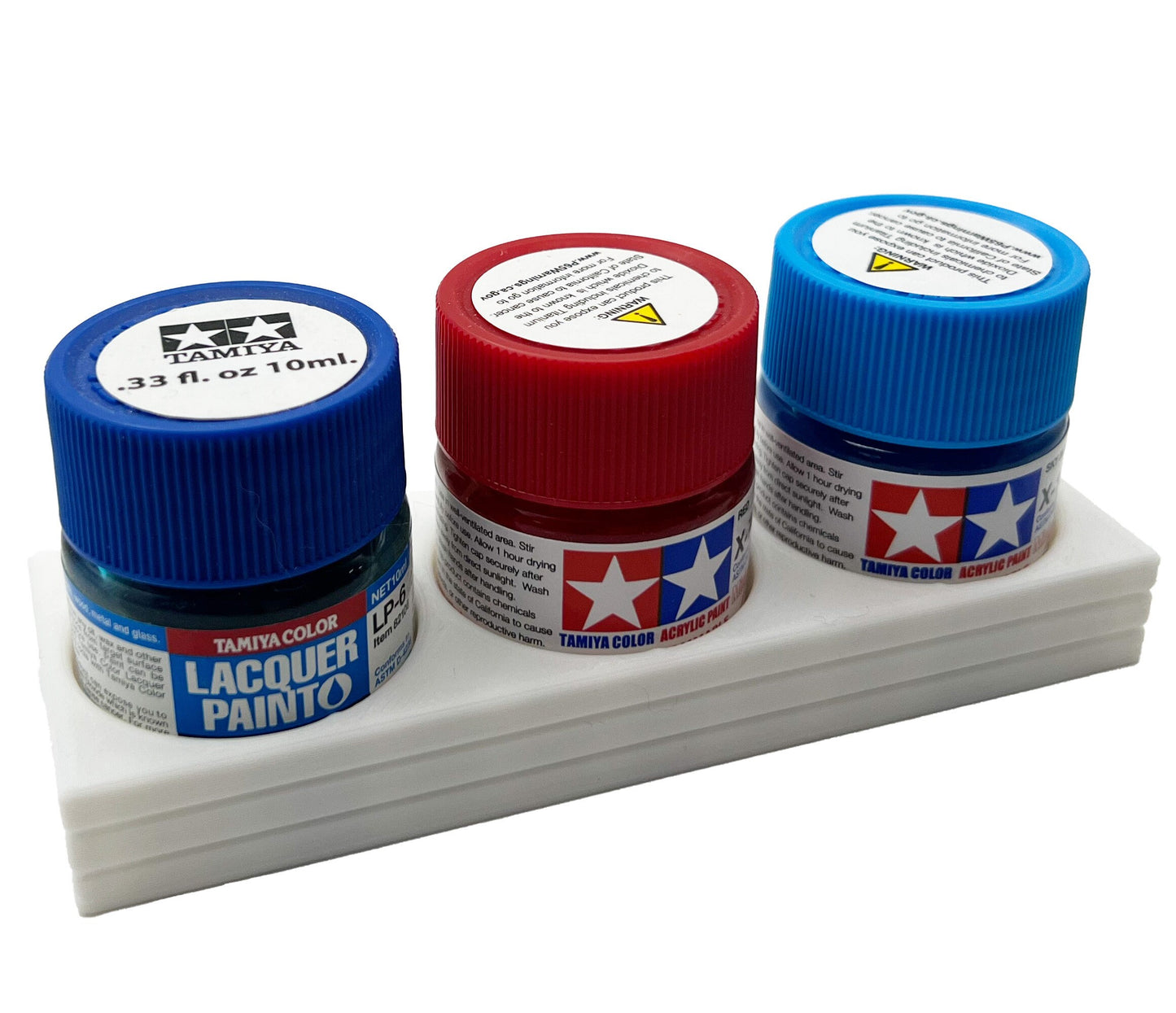 Tamiya 10ml Paint Bottle Holder - Holds 3 Tamiya 10ml Bottles with Anti-Slip Rubber Feet - 3d Printed