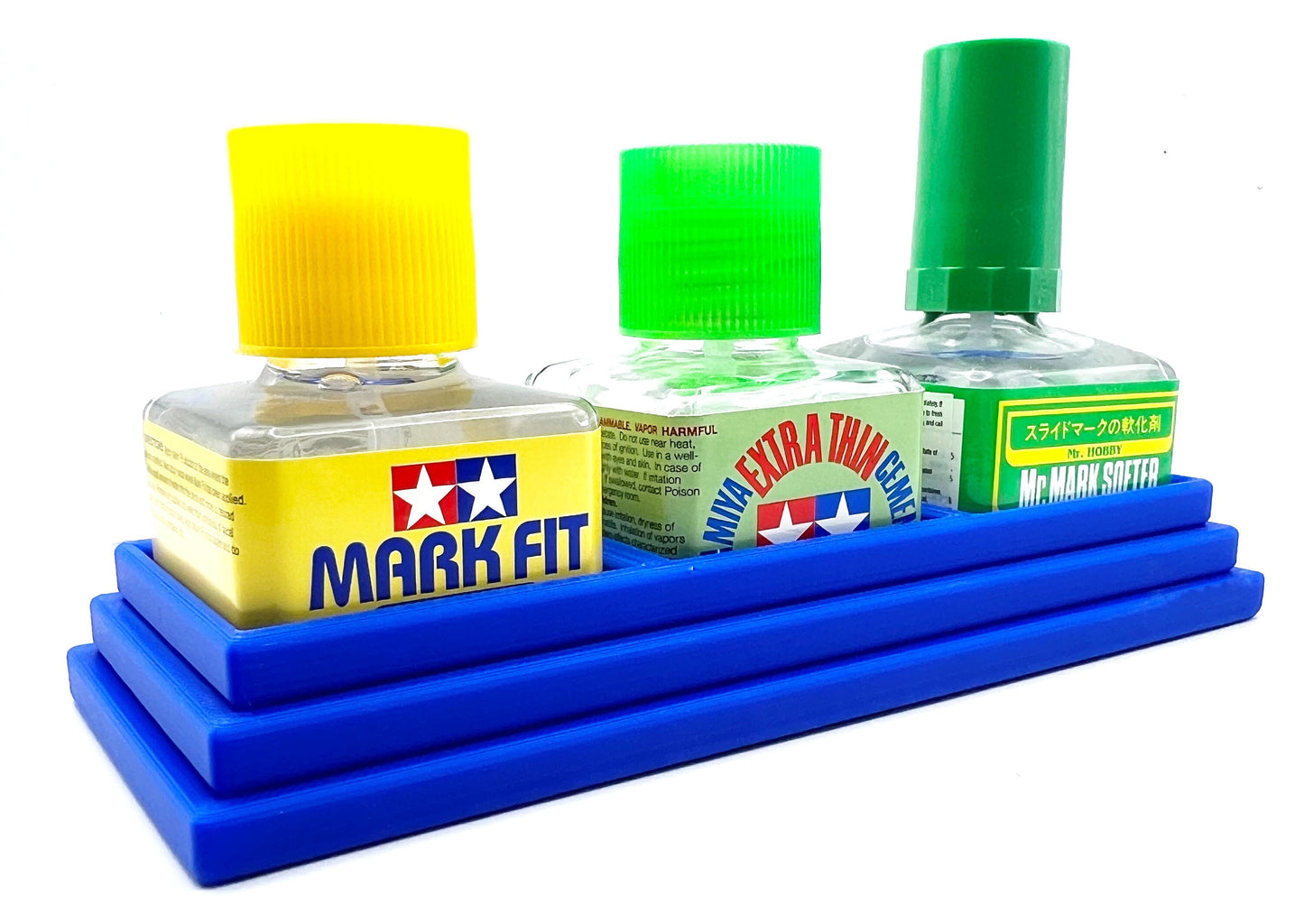 Anti-Tip 3D Printed Triple Tamiya and Mr Hobby Glue Square Bottle Holder with Rubber Feet Tamiya 87038 87182 Mr Cement