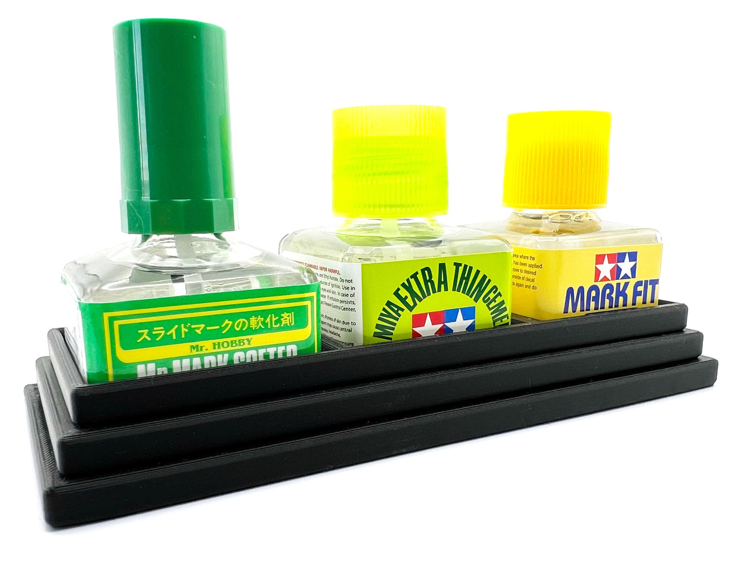 Anti-Tip 3D Printed Triple Tamiya and Mr Hobby Glue Square Bottle Holder with Rubber Feet Tamiya 87038 87182 Mr Cement