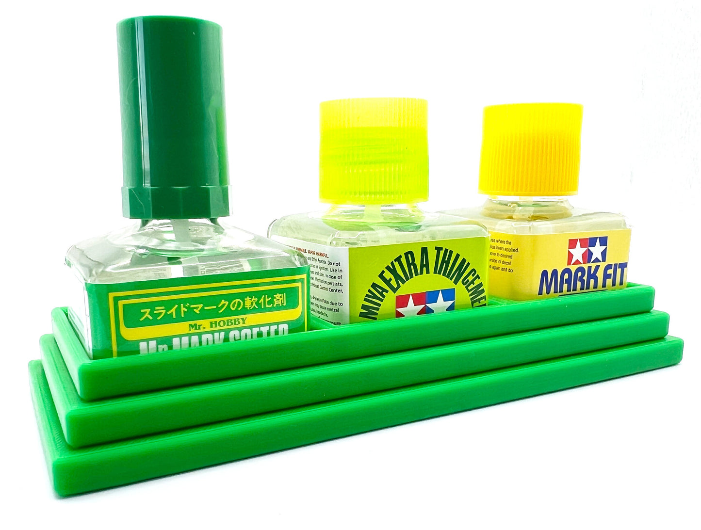 Anti-Tip 3D Printed Triple Tamiya and Mr Hobby Glue Square Bottle Holder with Rubber Feet Tamiya 87038 87182 Mr Cement