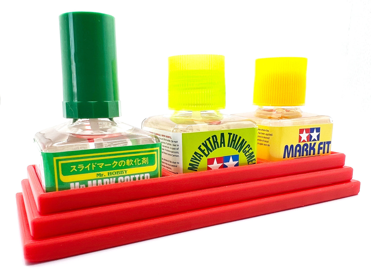 Anti-Tip 3D Printed Triple Tamiya and Mr Hobby Glue Square Bottle Holder with Rubber Feet Tamiya 87038 87182 Mr Cement