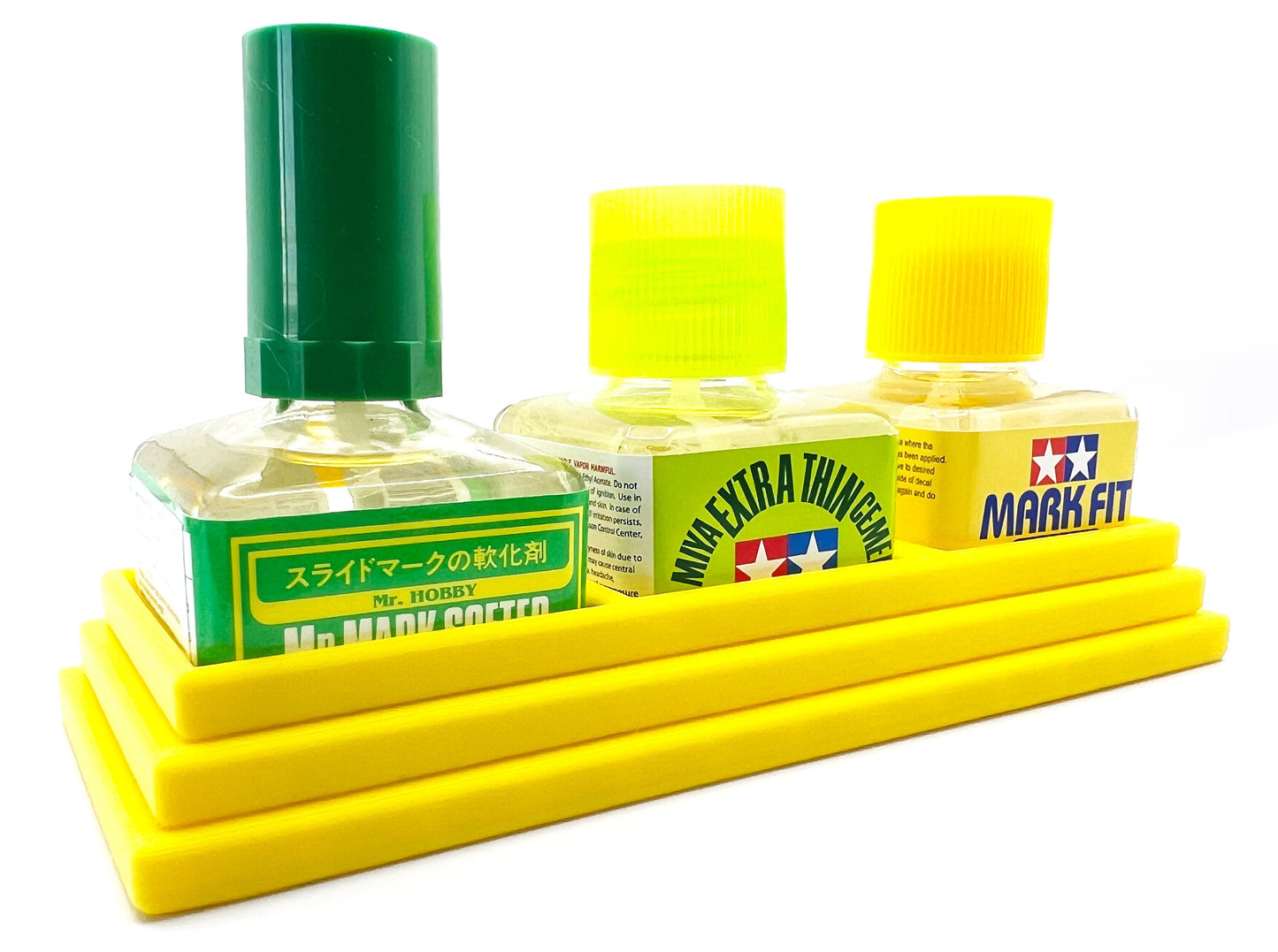 Anti-Tip 3D Printed Triple Tamiya and Mr Hobby Glue Square Bottle Holder with Rubber Feet Tamiya 87038 87182 Mr Cement