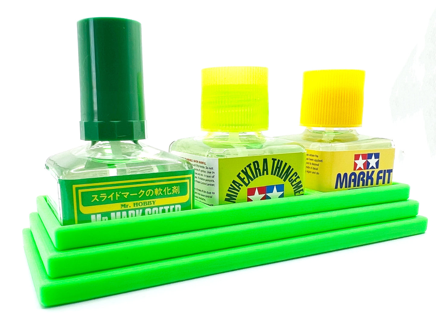 Anti-Tip 3D Printed Triple Tamiya and Mr Hobby Glue Square Bottle Holder with Rubber Feet Tamiya 87038 87182 Mr Cement