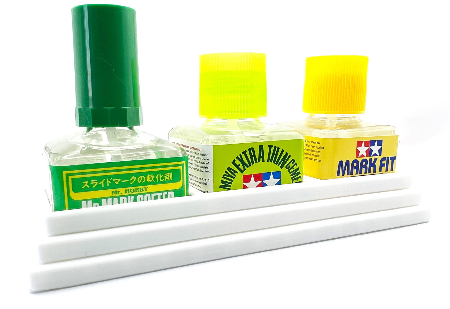 Anti-Tip 3D Printed Triple Tamiya and Mr Hobby Glue Square Bottle Holder with Rubber Feet Tamiya 87038 87182 Mr Cement